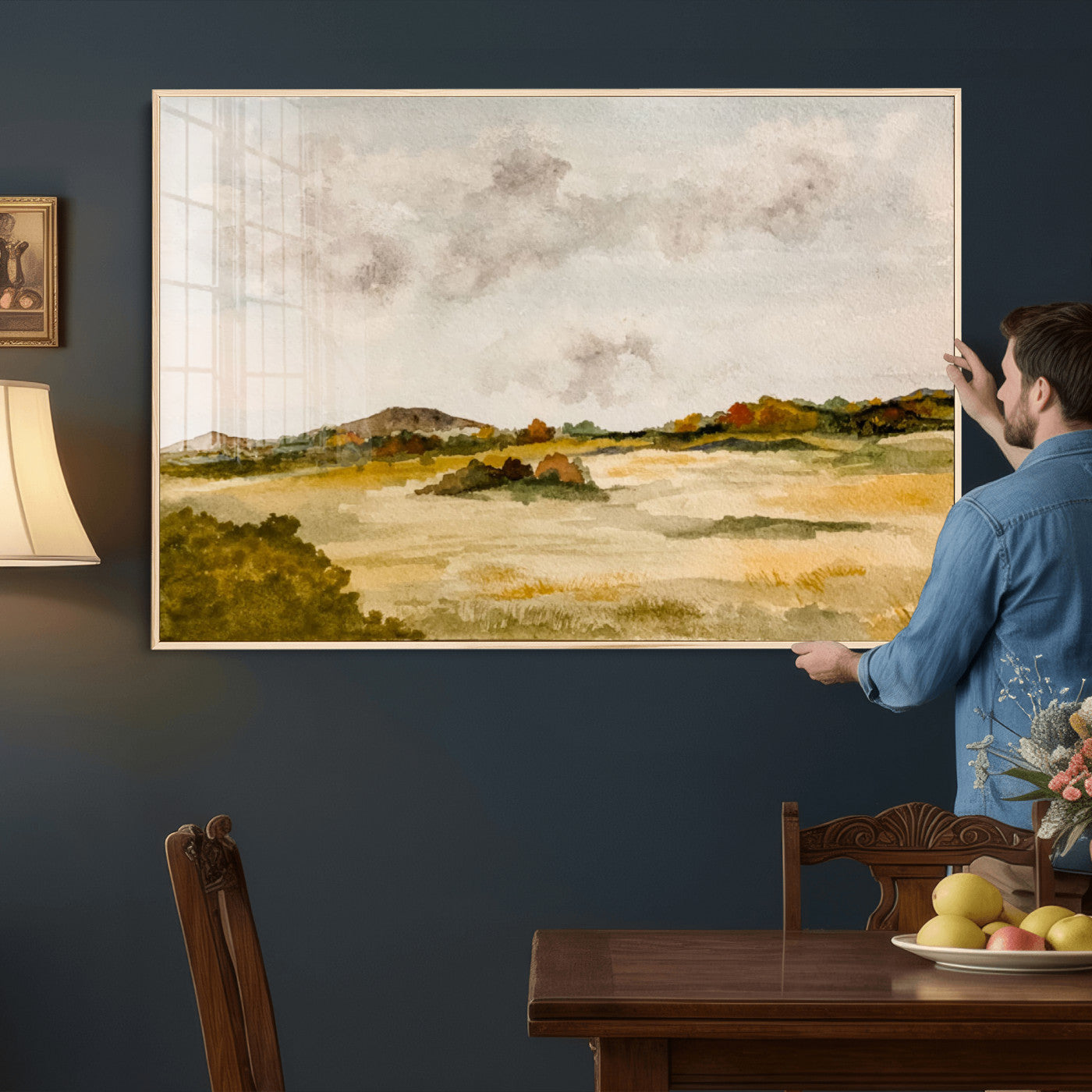 94151004-MGV-CV-36X24 - Watercolor Abstract Countryside Wall Art Canvas Print, Neutral Pastoral Landscape Painting Wall Decor for Modern Farmhouse Interiors