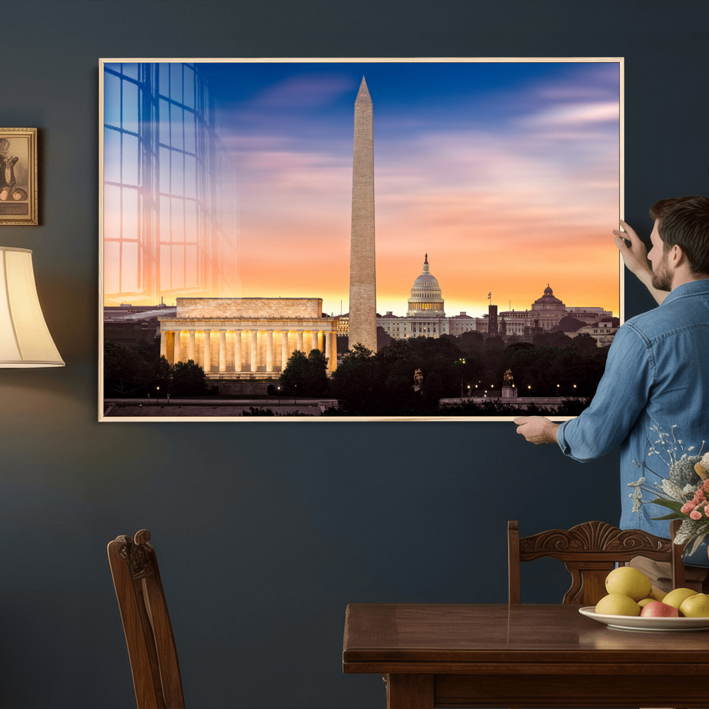 72704063-MGV-CV-36X24 - Washington DC Skyline Wall Art Canvas Print – Lincoln Memorial, Washington Monument & Capitol Artwork Print