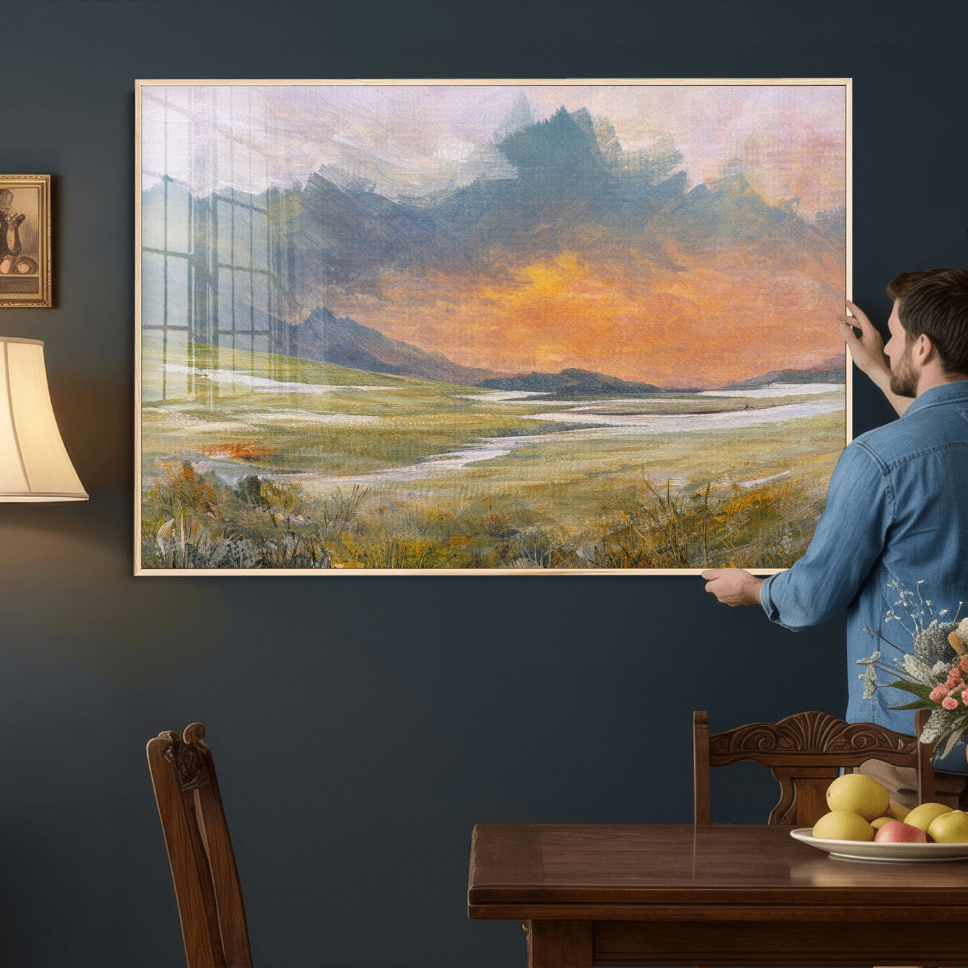 39892091-MGV-CV-36X24 - Mountain Sunset Wall Art Canvas Print Vintage Landscape Panorama Rustic Nature Decor