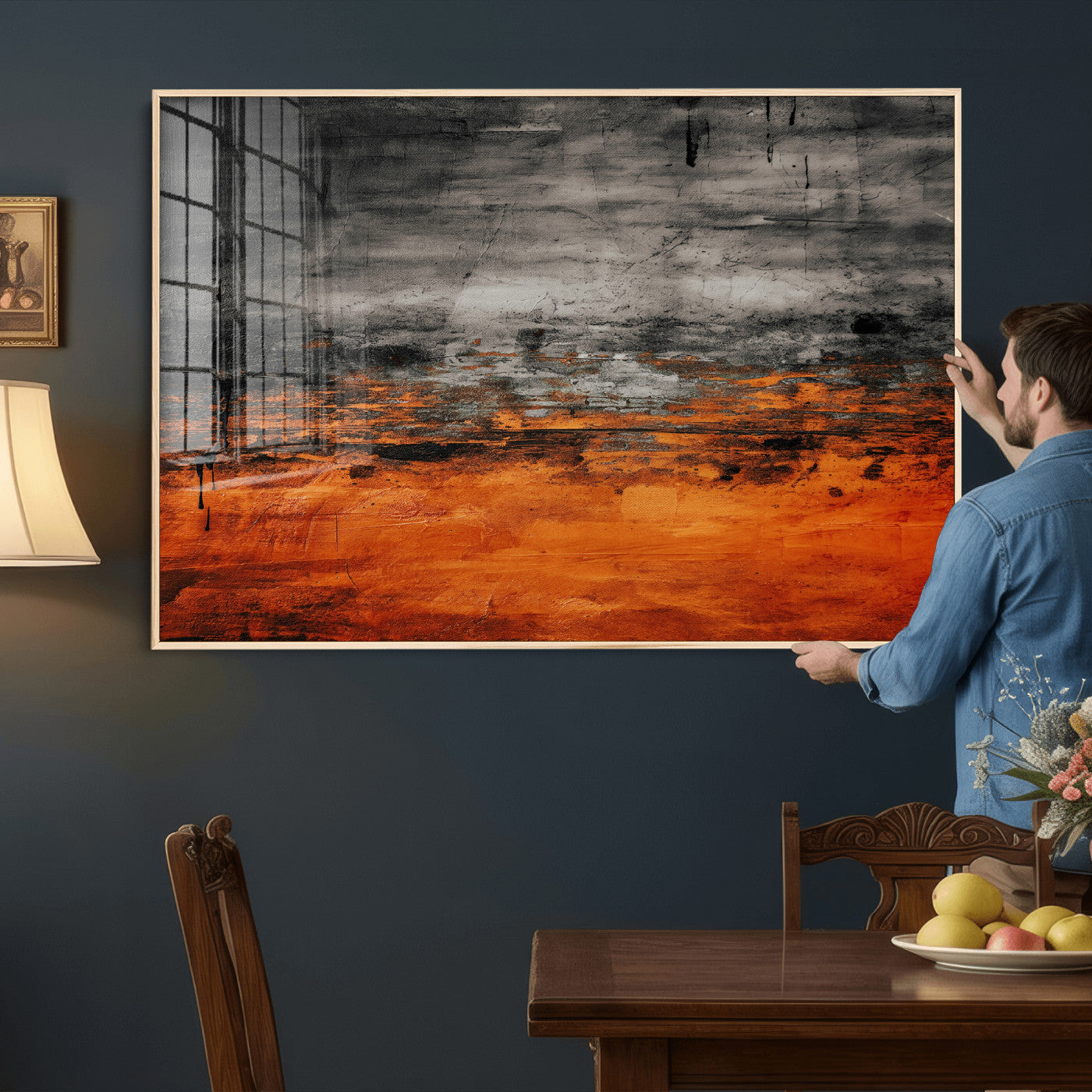 75409282-MGV-CV-36X24 - Black Orange Abstract Wall Art Canvas Print Modern Textured Painting Decor