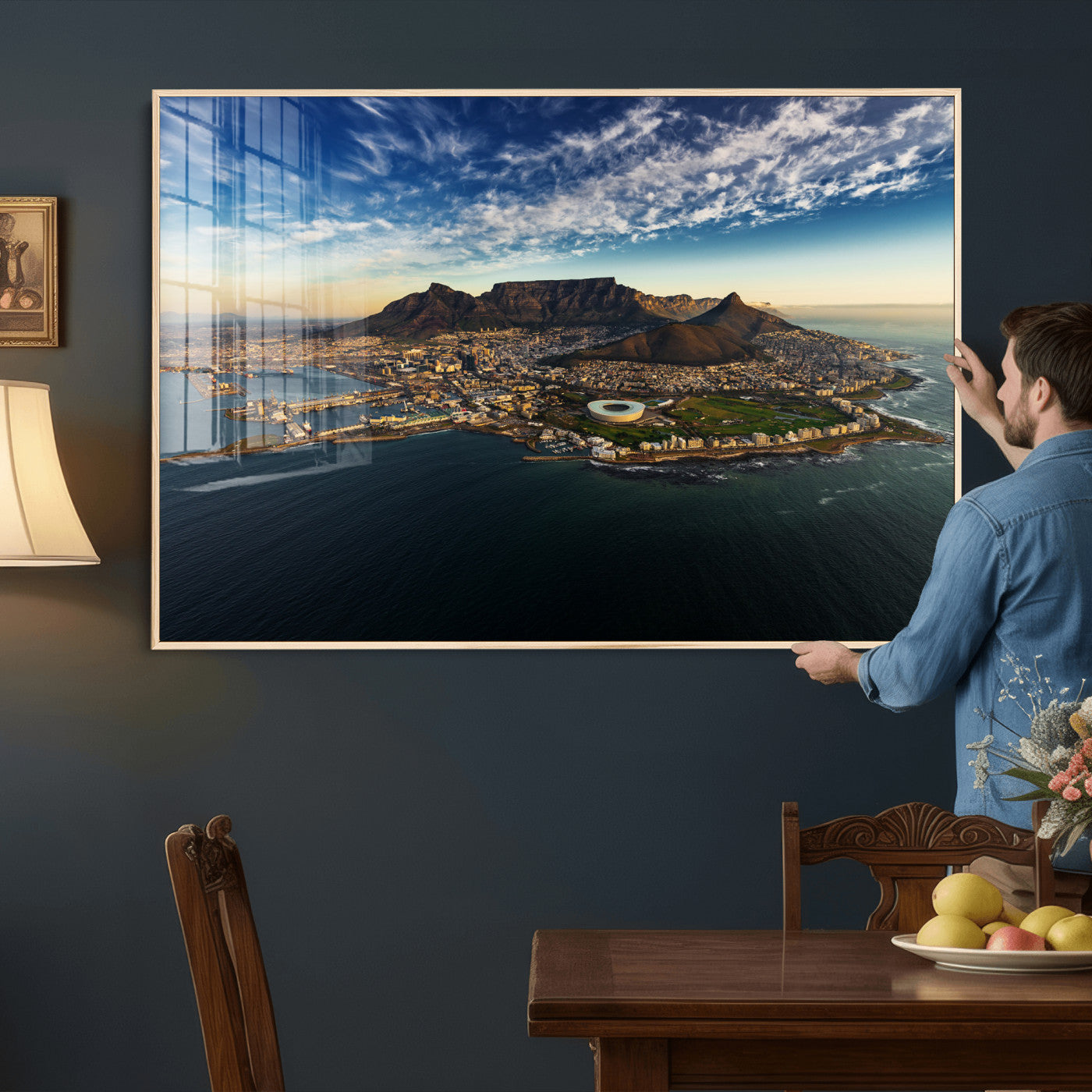 14654591-MGV-CV-36X24 - Cape Town Skyline Wall Art Canvas Print – Table Mountain Coastal Cityscape Artwork for Modern Office Decor