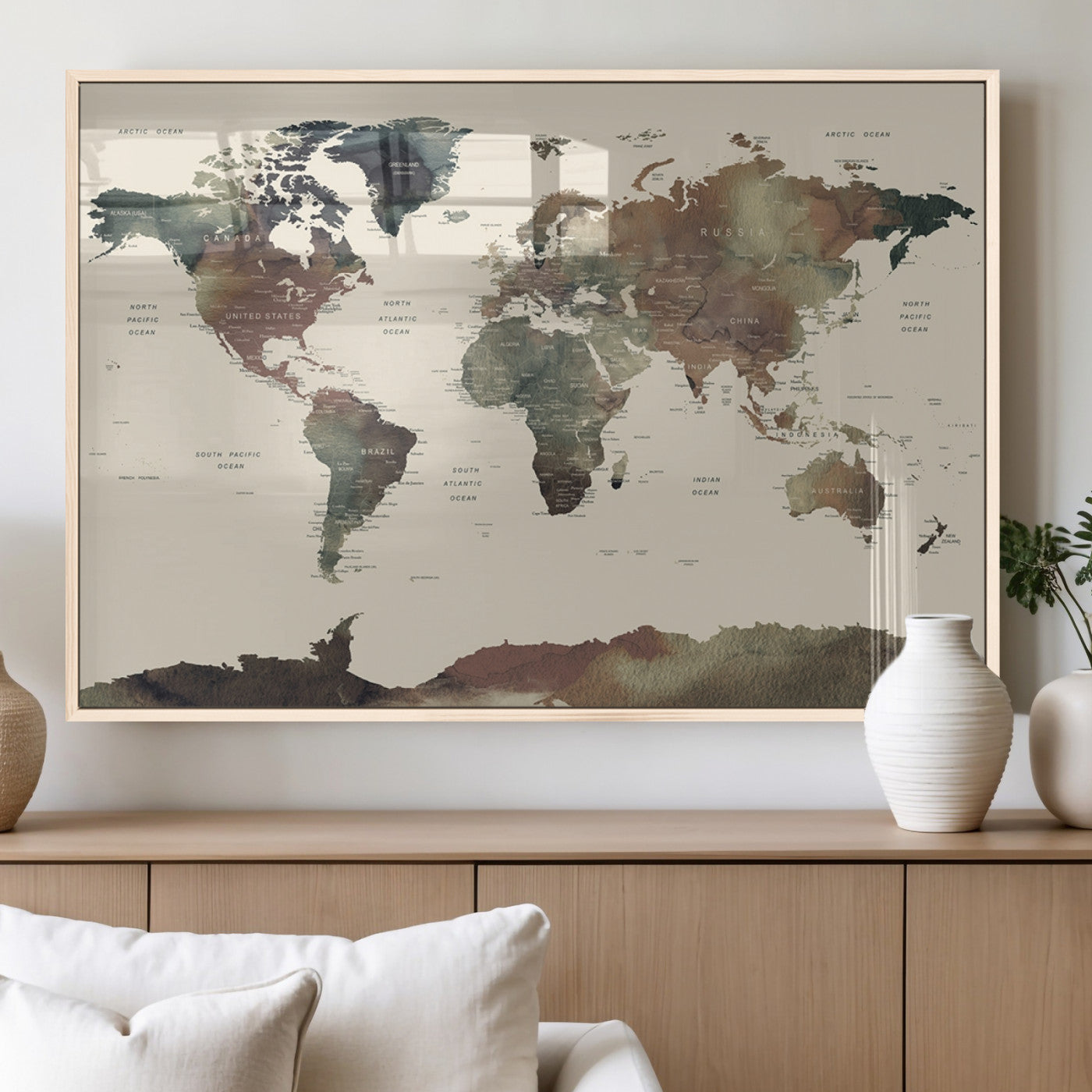 MGV-FP-60X30-3P - World Map Wall Art Canvas Print for Home and Office Decor