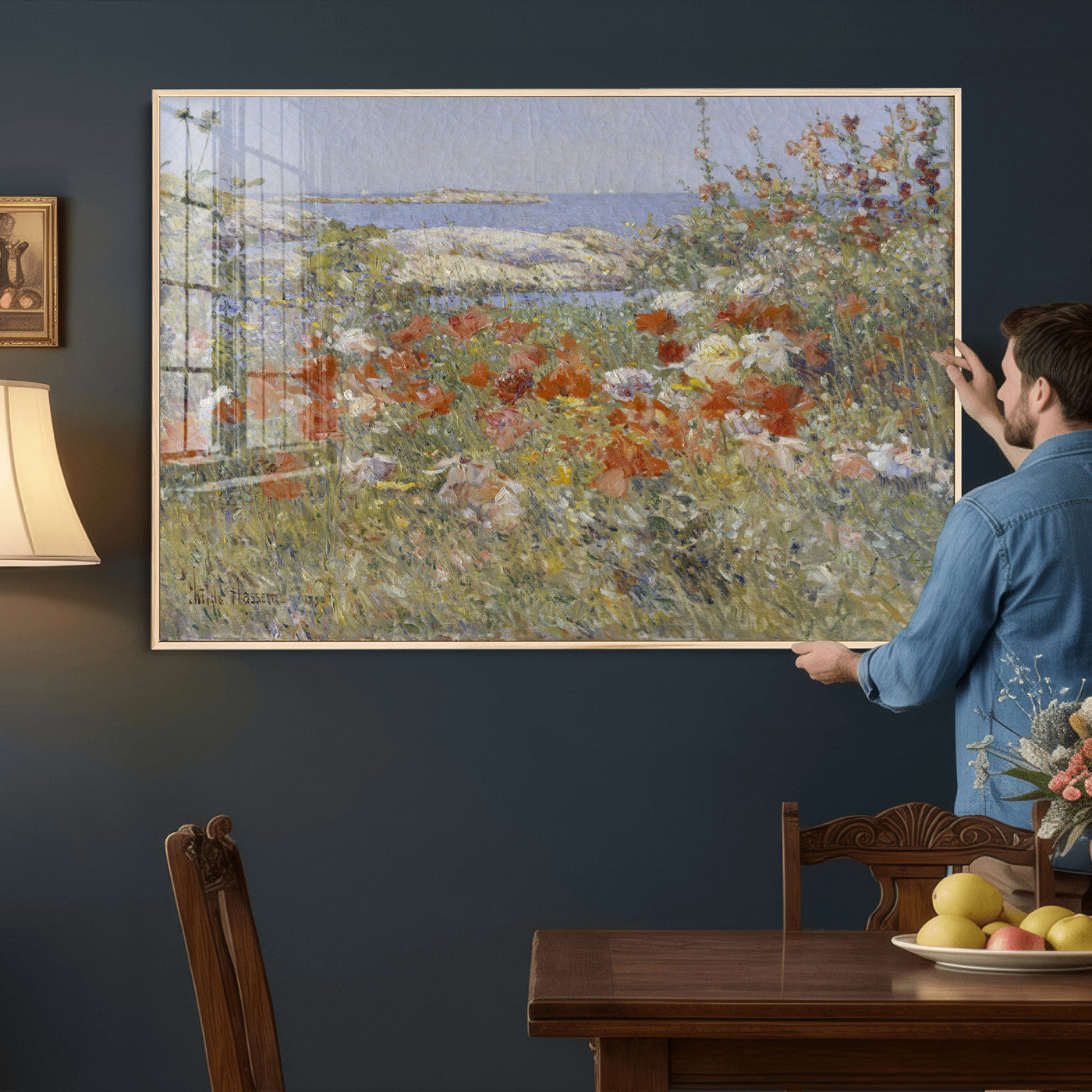 54770907-MGV-CV-36X24 - Childe Hassam Celia Thaxter Garden Canvas — 1890 American Impressionist Poppy Floral Print | Isles of Shoals Coastal Art | Classic Gift