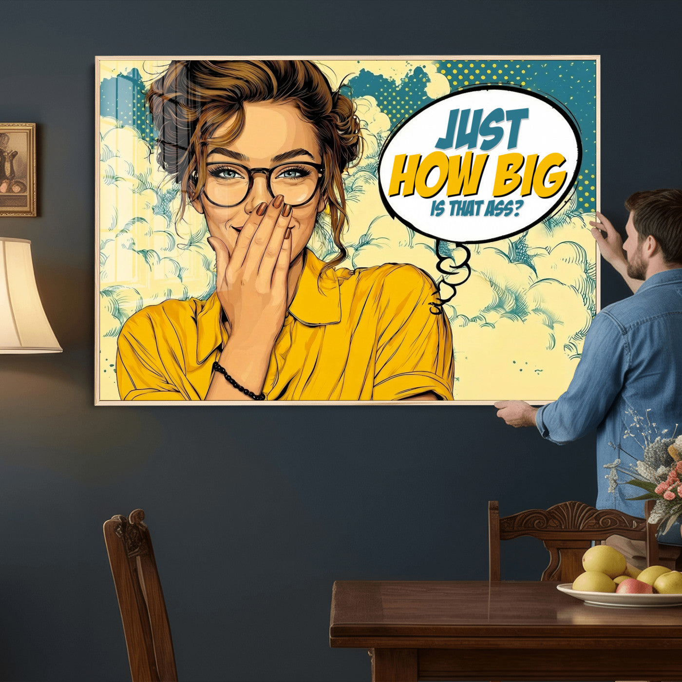 T79156505-MGV-CV-36X24 - Pop Art Print Bathroom Sign Wall Art Canvas Print — Funny Bathroom Canvas | Comic Style Toilet Wall Decor | Humor Gift | How Big Ass