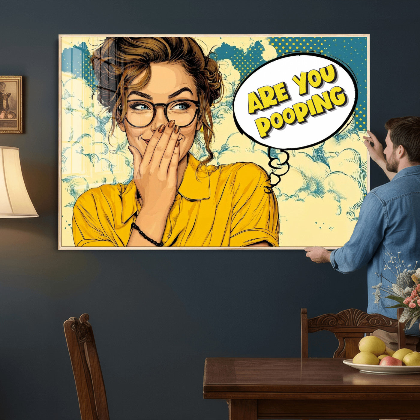 P79156505-MGV-CV-36X24 - Pop Art Print Bathroom Sign Wall Art Canvas Print — Funny Bathroom Canvas | Comic Style Toilet Wall Decor | Humor Gift | Are you Pooping