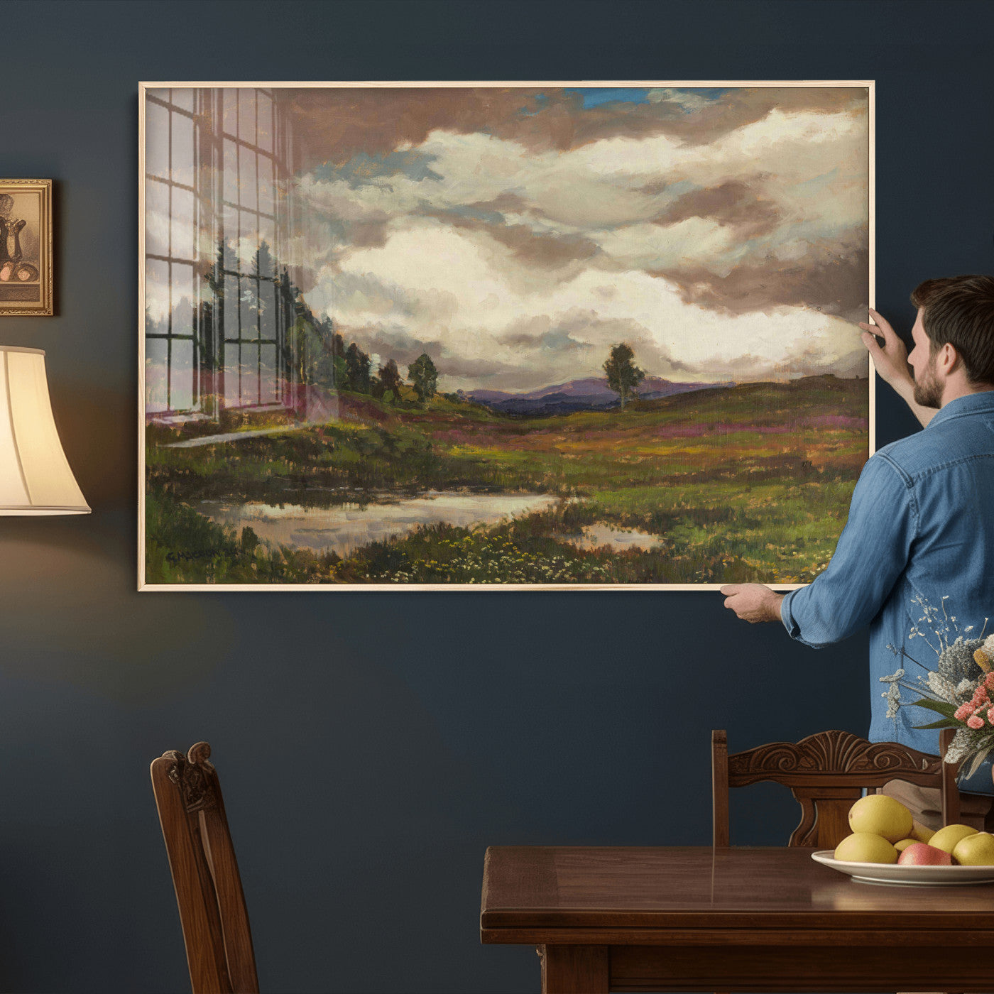 96795851-MGV-CV-36X24 - Gustav Macoun Heathland Canvas Print, Czech Landscape Oil Painting Reproduction, Purple Heather Moorland Art, Vintage European Nature Decor