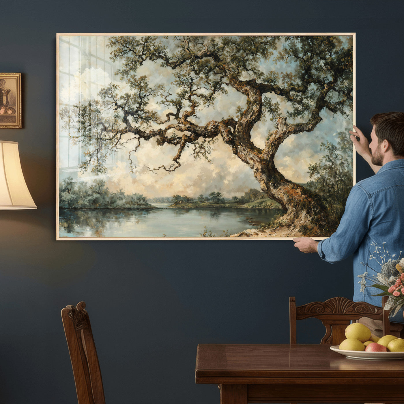 63857726-MGV-CV-36X24 - Old Oak Tree Canvas Wall Art, Turner Inspired Romantic Landscape Print, Vintage Nature Painting, Living Room Wall Decor, Antique Style Tree Art