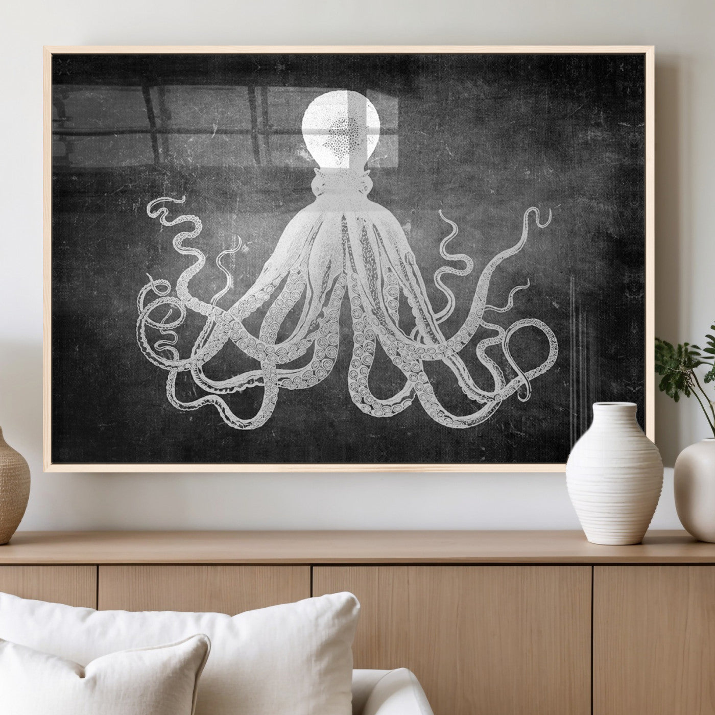 MGV-FP-60X30-3P - Black White Octopus Wall Art Canvas Print