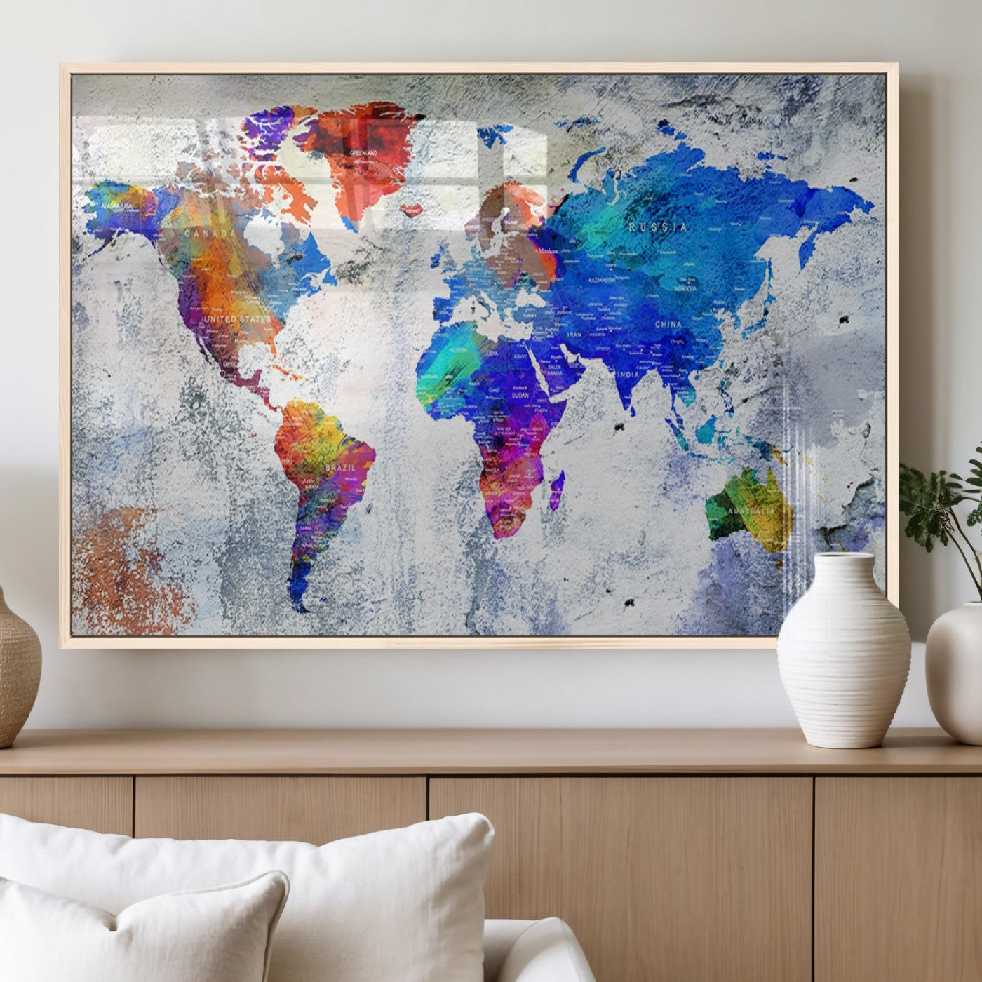 MGV-FP-60X30-3P - World Map Wall Art Canvas Print for Home and Office Decor