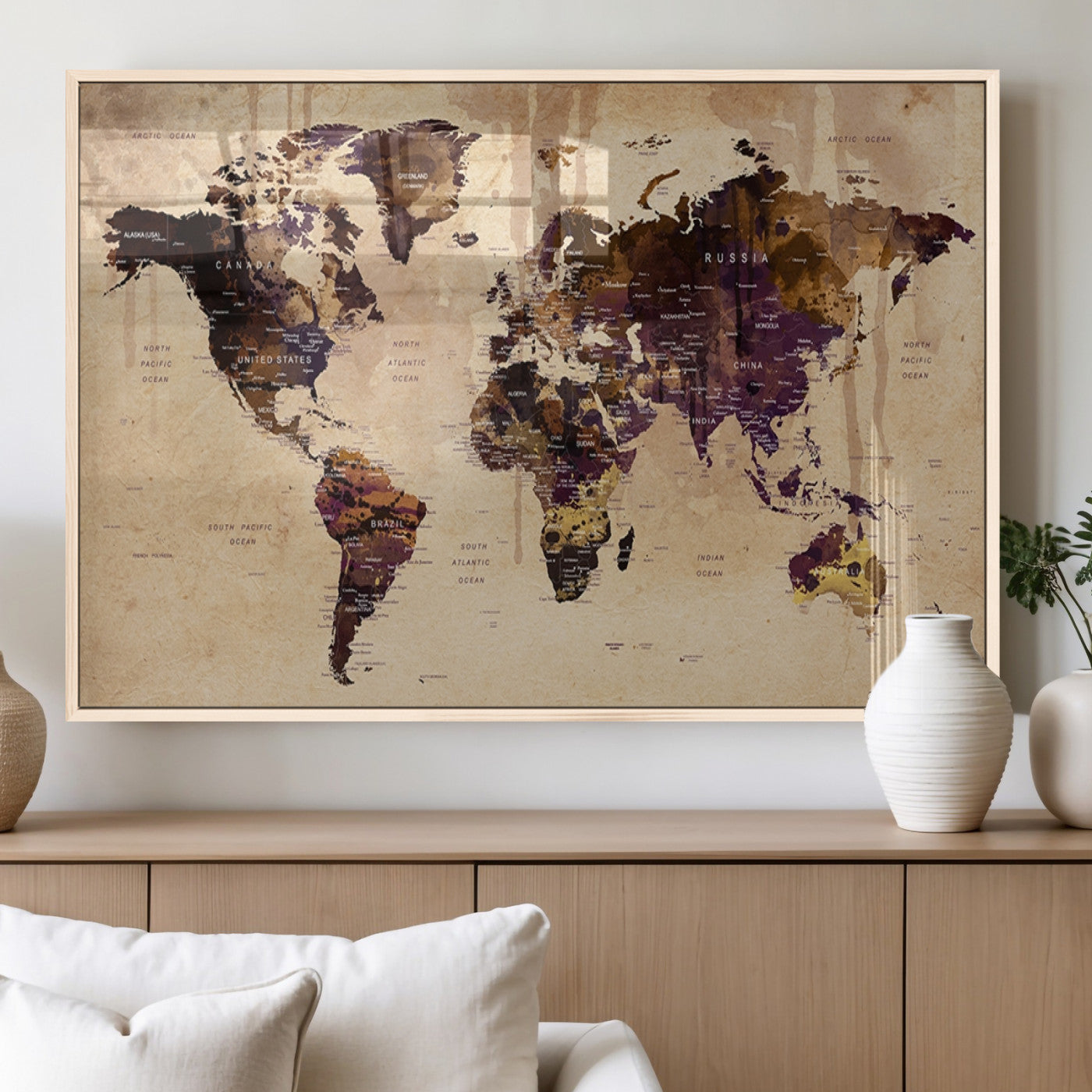 MGV-FP-60X30-3P - World Map Wall Art Canvas Print for Home and Office Decor
