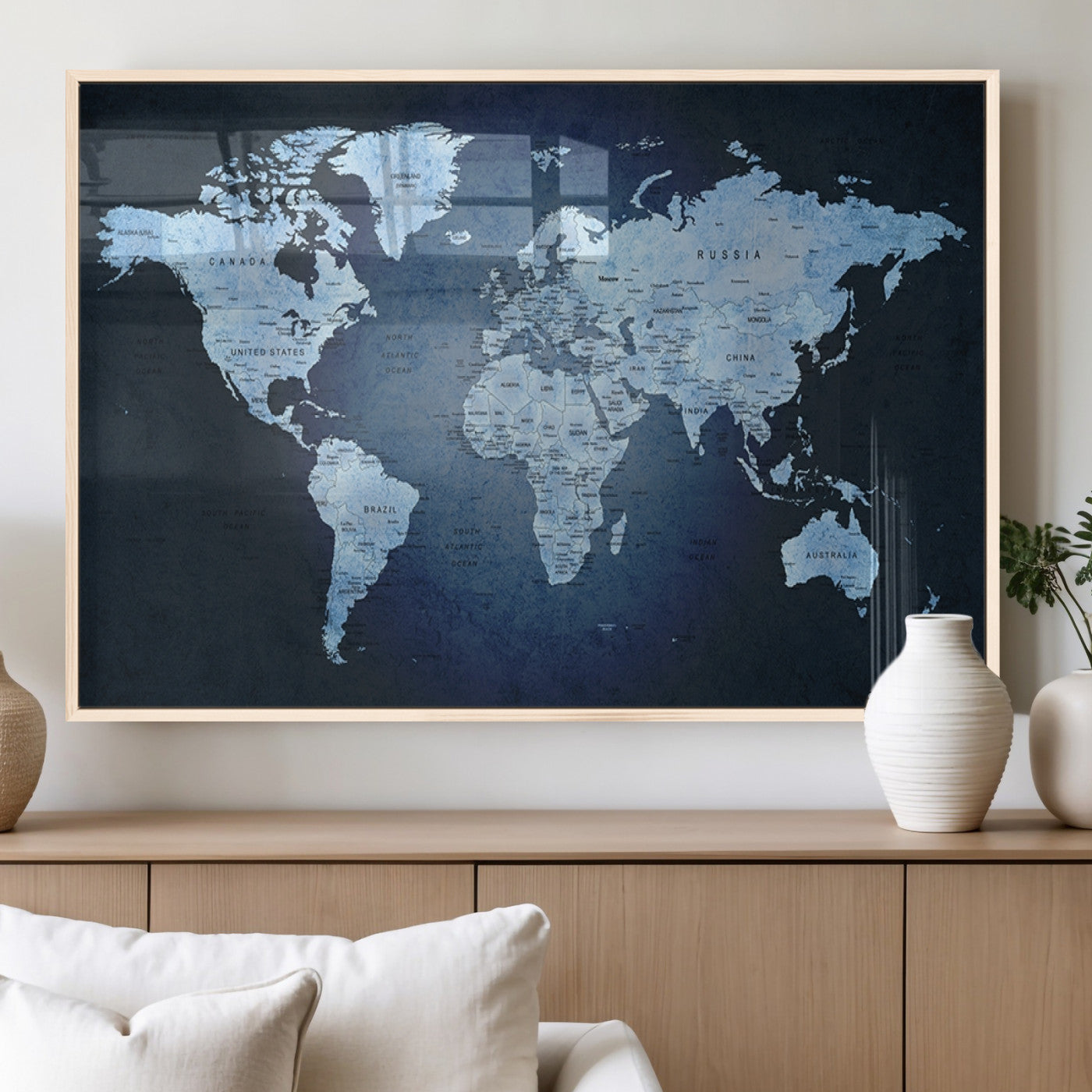 MGV-FP-36X24-3P - Push Pin World Map Canvas Print – Framed Wall Art for Couples to Track Their Travels – Anniversary