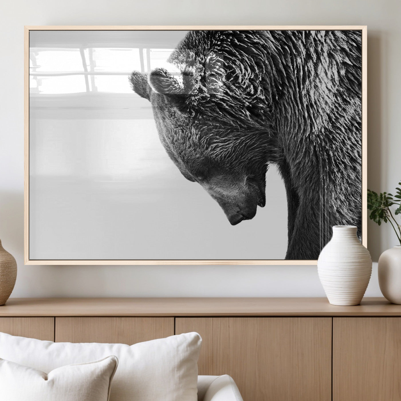 MGV-FP-60X30-3P - Black and White Grizzly 399 Bear Canvas Print Wall Art | Large Wildlife Canvas Print for Living