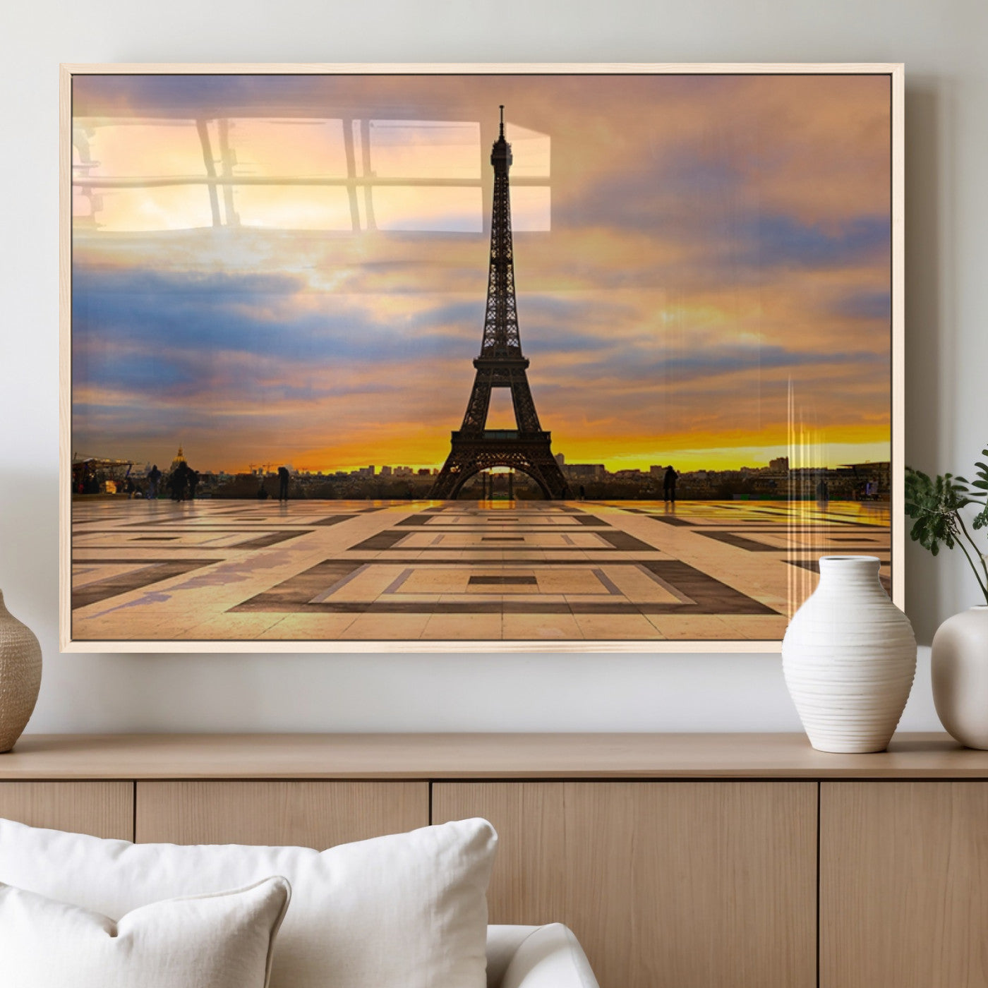 MGV-FP-60X30-3P - Paris Eiffel Tower Sunset Canvas Wall Art Print - Iconic Landmark Decor with Vibrant Colors
