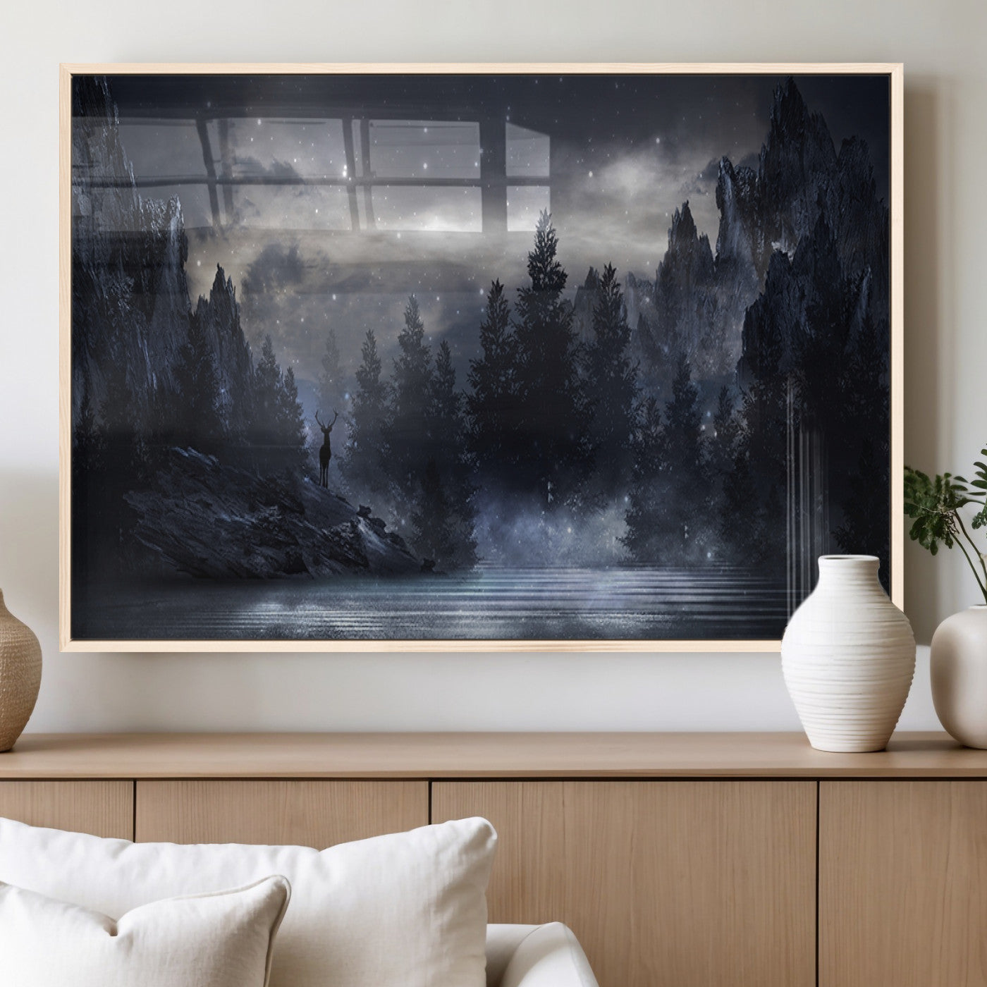 MGV-FP-60X30-3P - Night Landscape and Trees Wall Art Canvas Print
