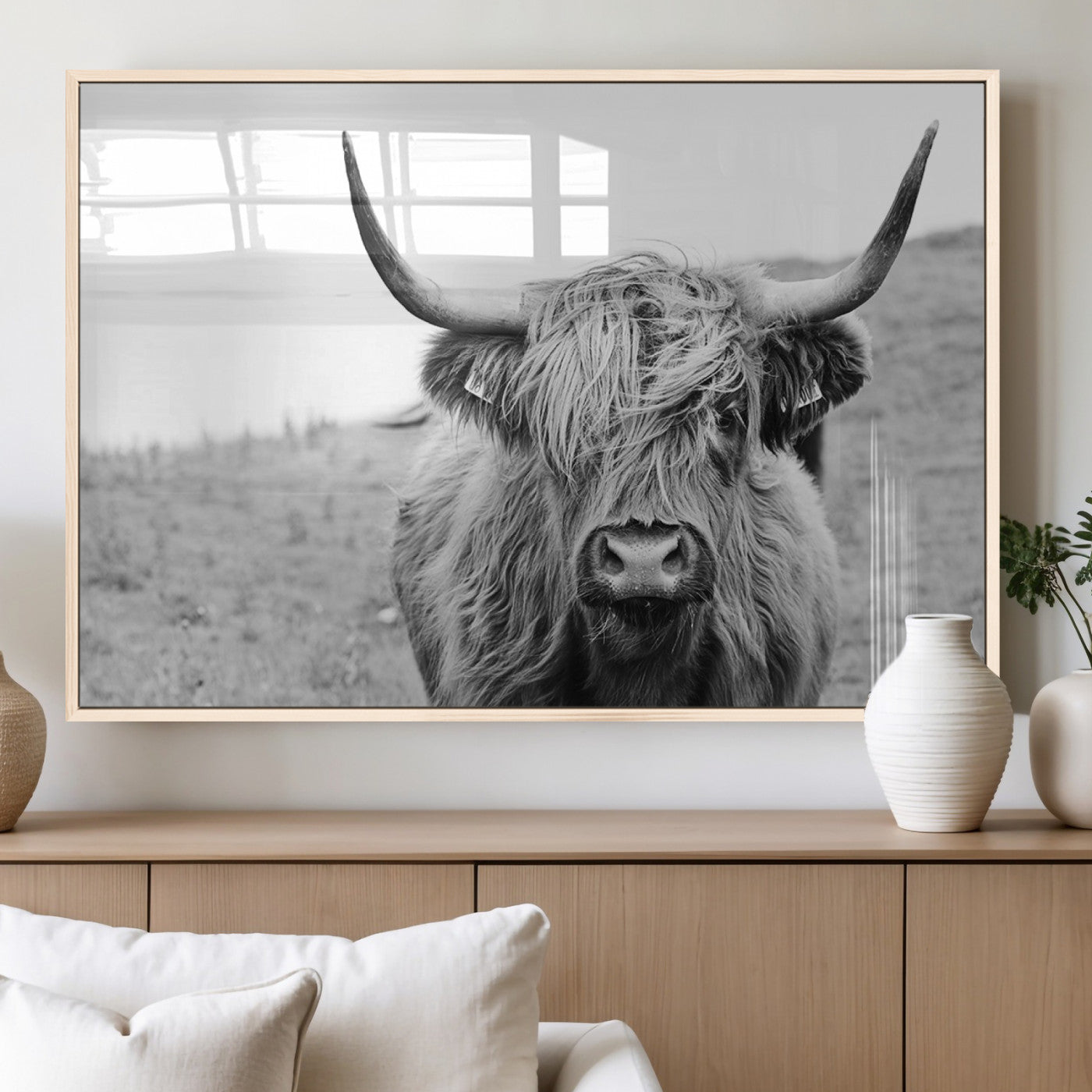 MGV-FP-60X30-3P - Newfoundland Cow Art Wall Art, Black White Cow Art Wall Art Canvas Print