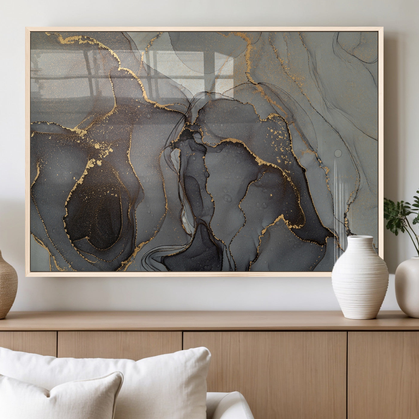 MGV-FP-60X30-3P - Gray Marble Fluid Effect Wall Art Abstract Canvas Wall Art Print