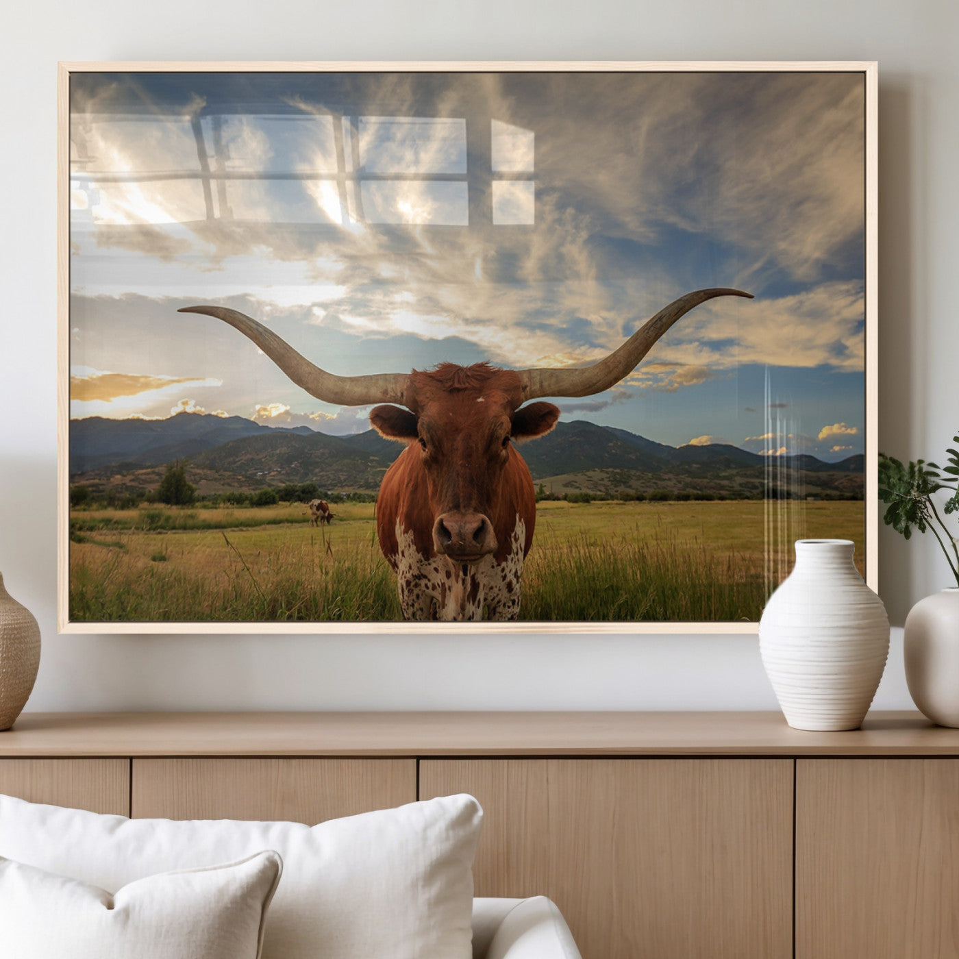 MGV-FP-60X30-3P - Texas Longhorn Canvas Wall Art – Majestic Triptych Animal Print – Rustic Western Decor for Living