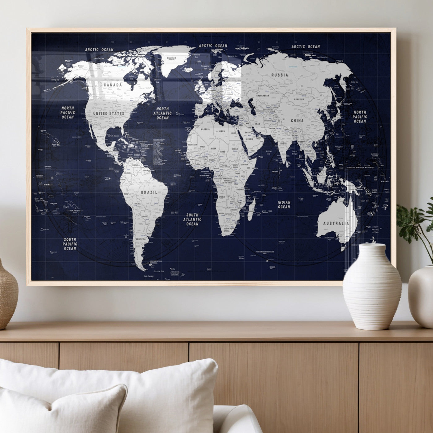 MGV-FP-60X30-3P - World Map Wall Art Canvas Print for Home and Office Decor