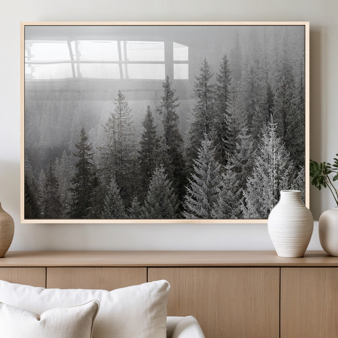MGV-FP-60X30-3P - Big Foggy Forest and Misty Trees Forest Wall Art Canvas Print