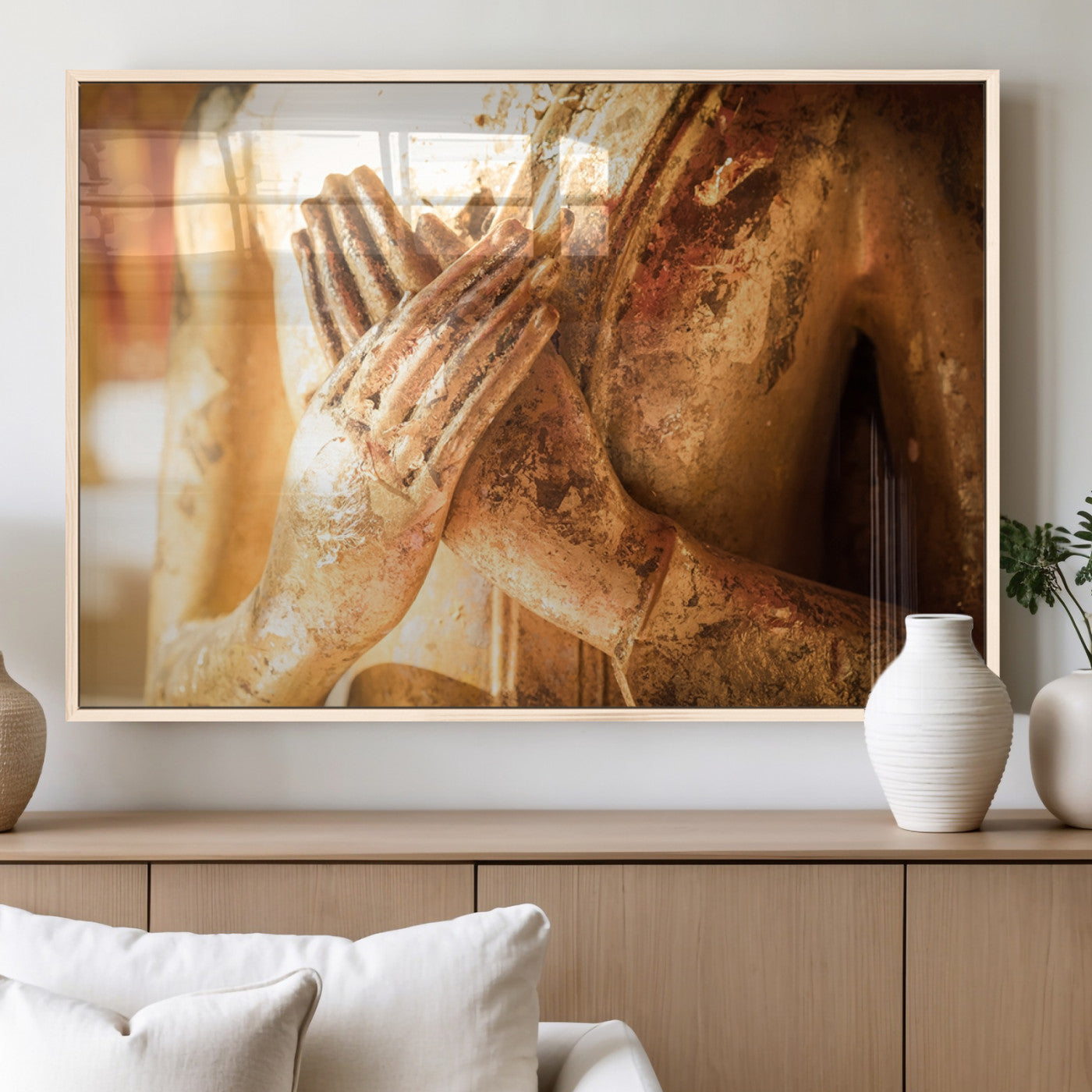 87005-MGV-FP-60X30-3P_Natural-Buddha Statue Hands Wall Art Canvas Print