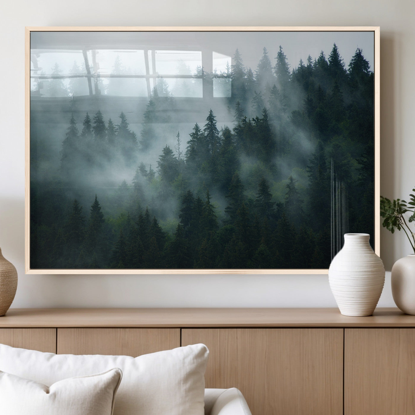 MGV-FP-60X30-3P - Foggy Forest 3-Panel Canvas Wall Art | Large Giclée Nature Scene Print for Living Room, Office, or