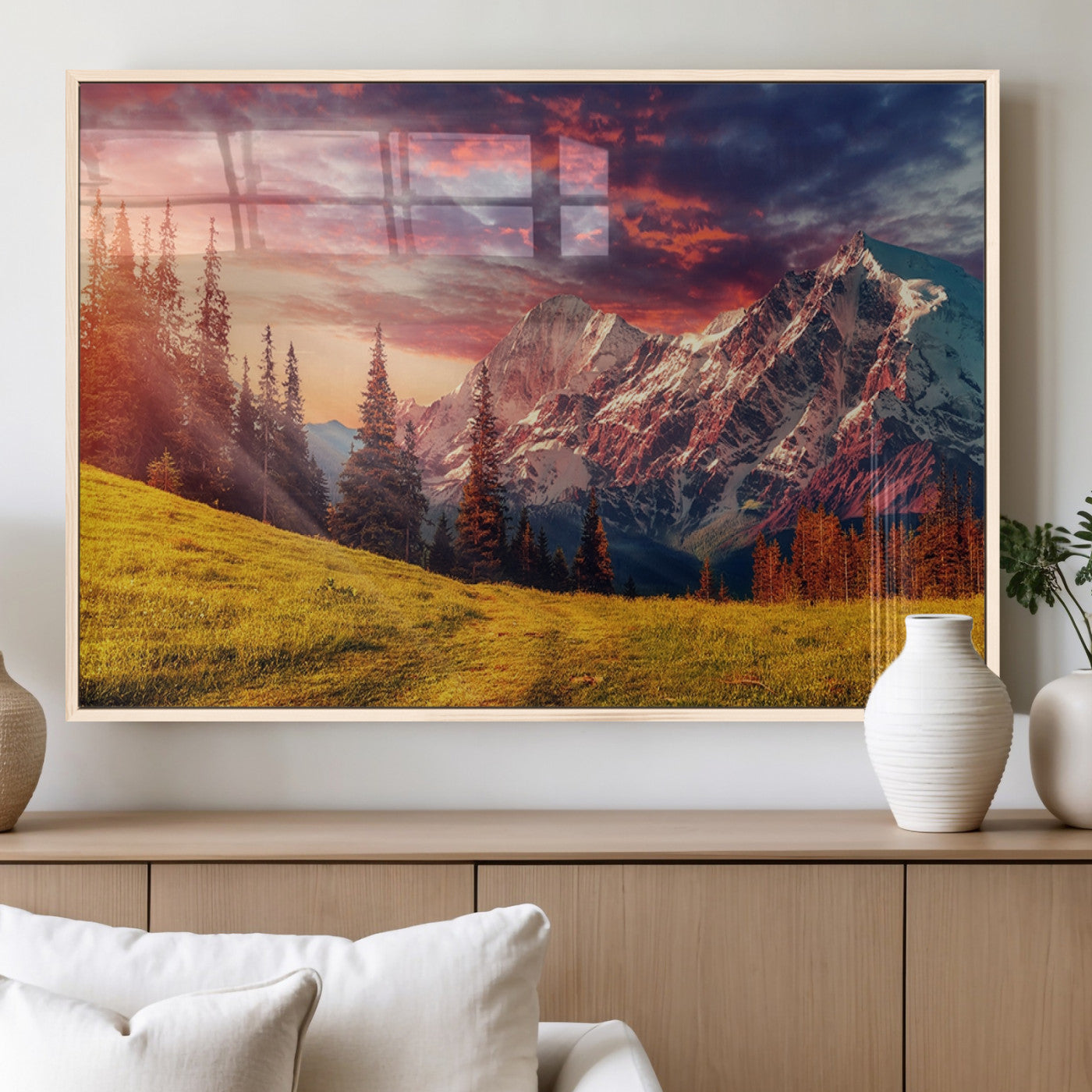 MGV-FP-60X30-3P - Mountain and Daylight Red Sunset Wall Art Canvas Print