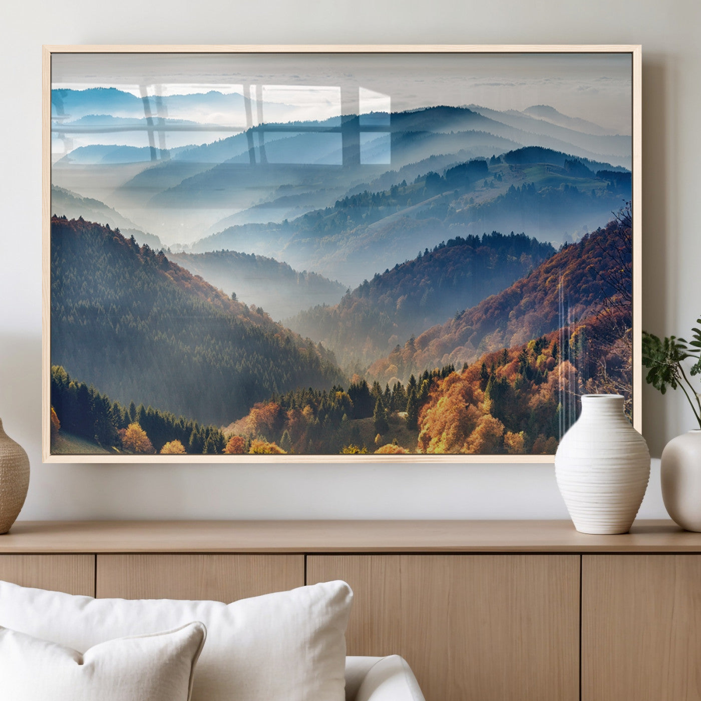 MGV-FP-60X30-3P - Misty Mountain Sunrise Triptych Canvas Print – Autumn Landscape Wall Art – Scenic Nature Decor –