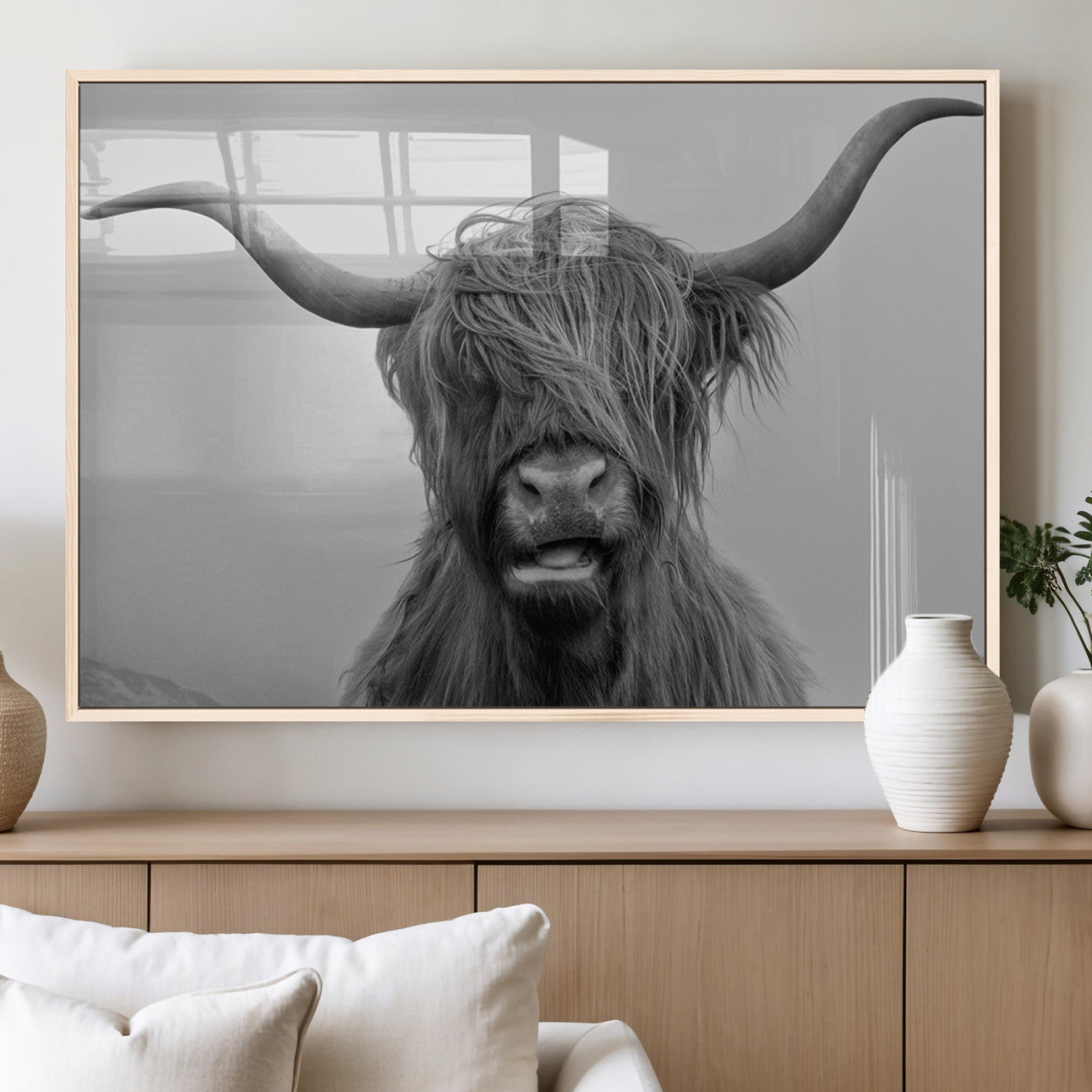 MGV-FP-60X30-3P - Texas Cow Wall Art Canvas, Texas Longhorn Cattle Canvas Print
