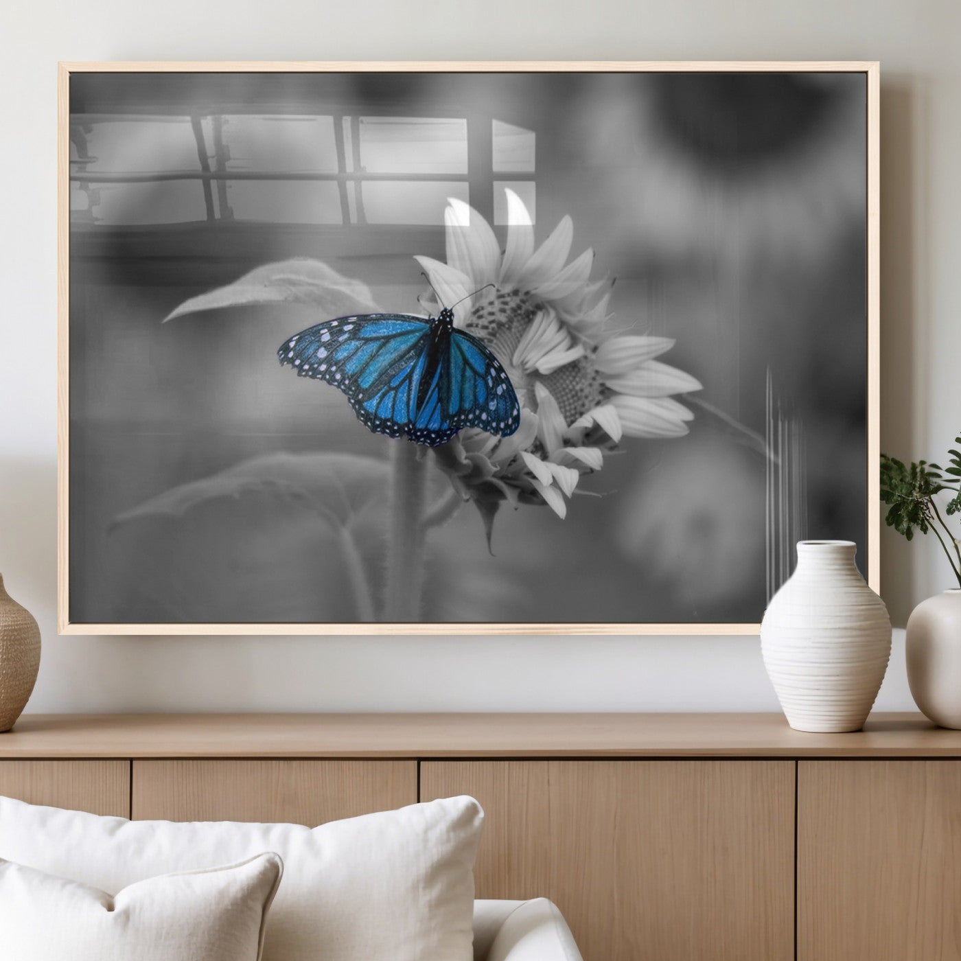 MGV-FP-60X30-3P - Blue Butterfly Black and White Canvas Wall Art