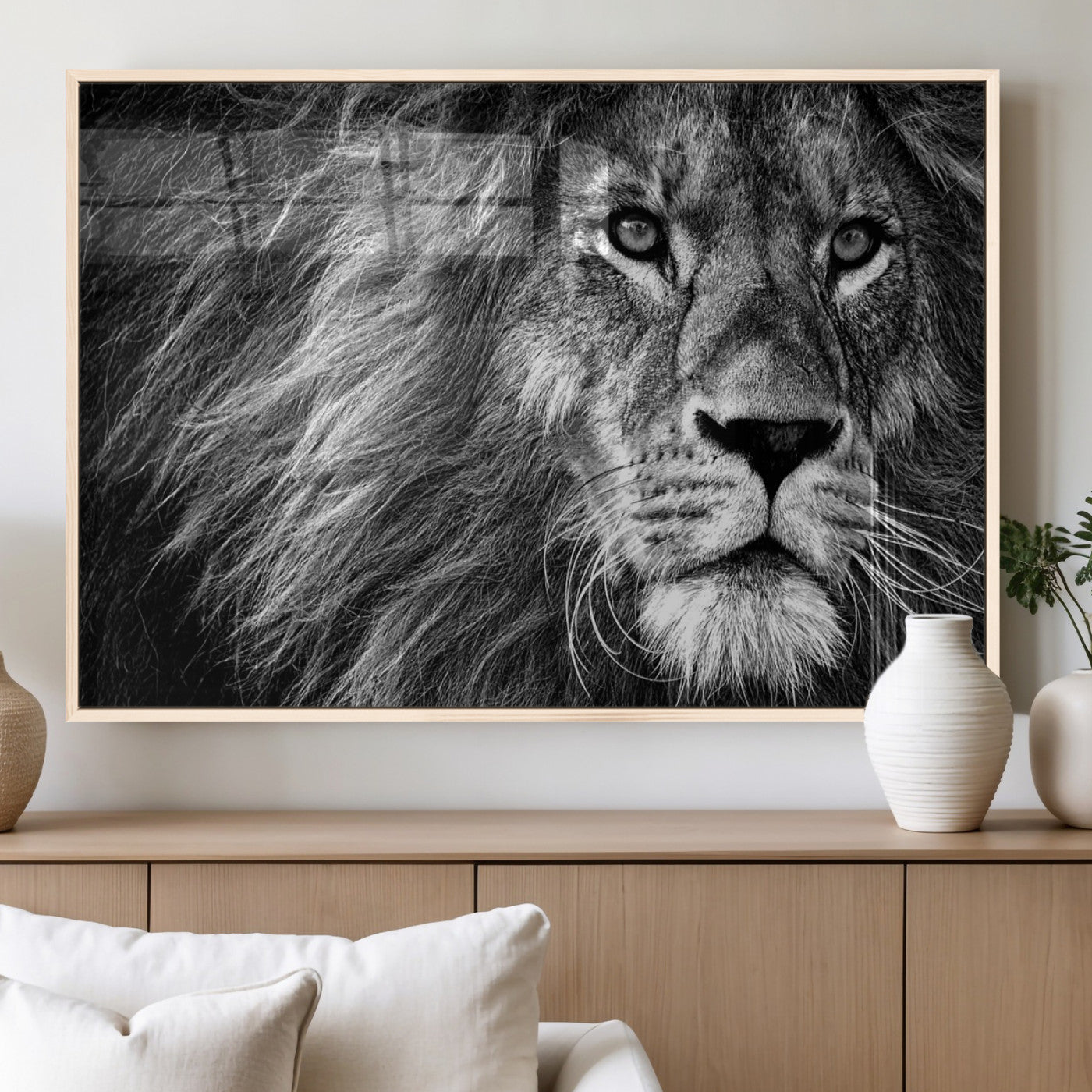 MGV-FP-60X30-3P - Black and White Lion Canvas Wall Art Print