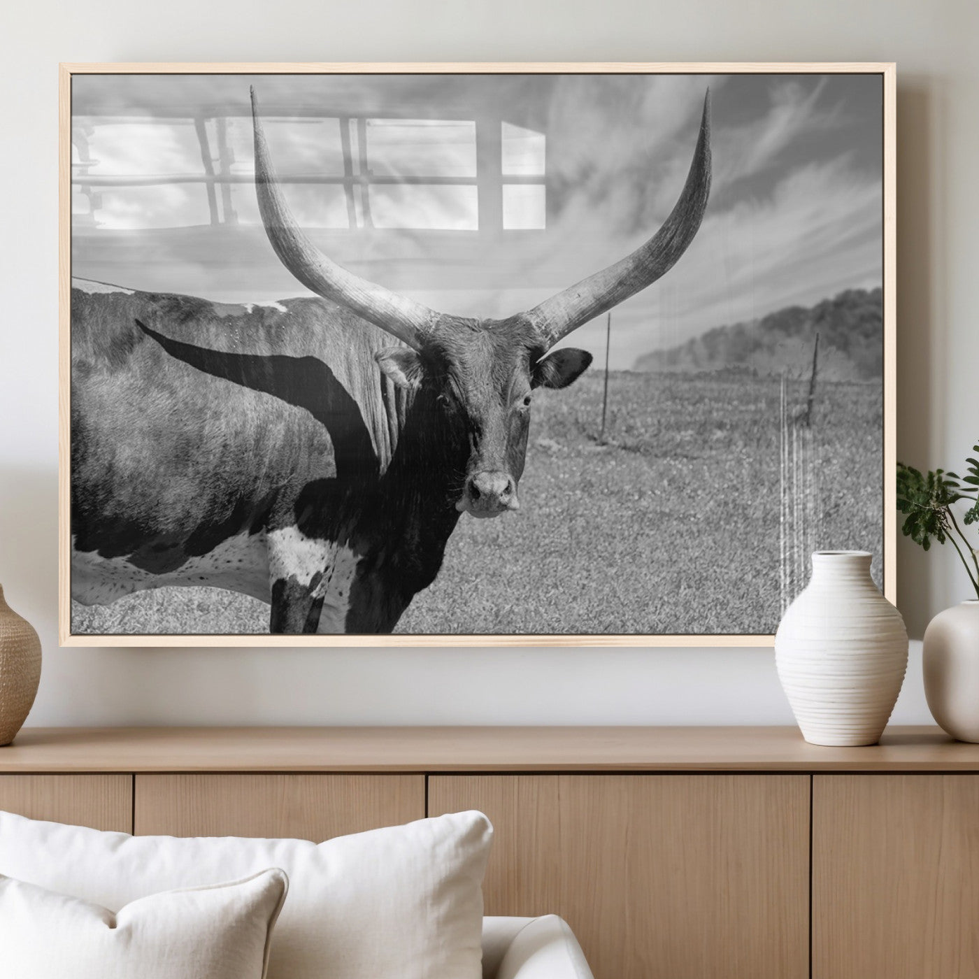 MGV-FP-60X30-3P - Cattle Wall Art Longhorn Cow Canvas Print