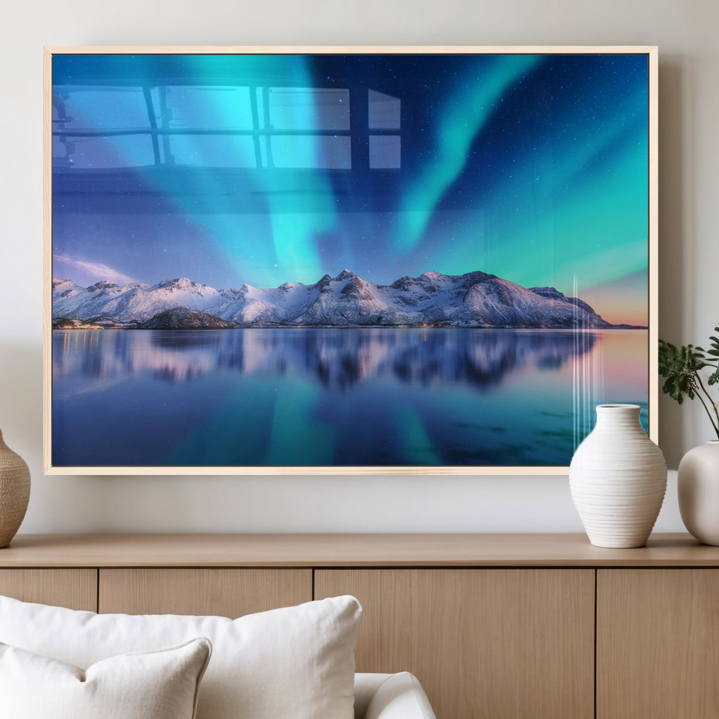 MGV-FP-60X30-3P - Northern Lights above Mountain Wall Art, Northern Lights Wall Art Canvas Print