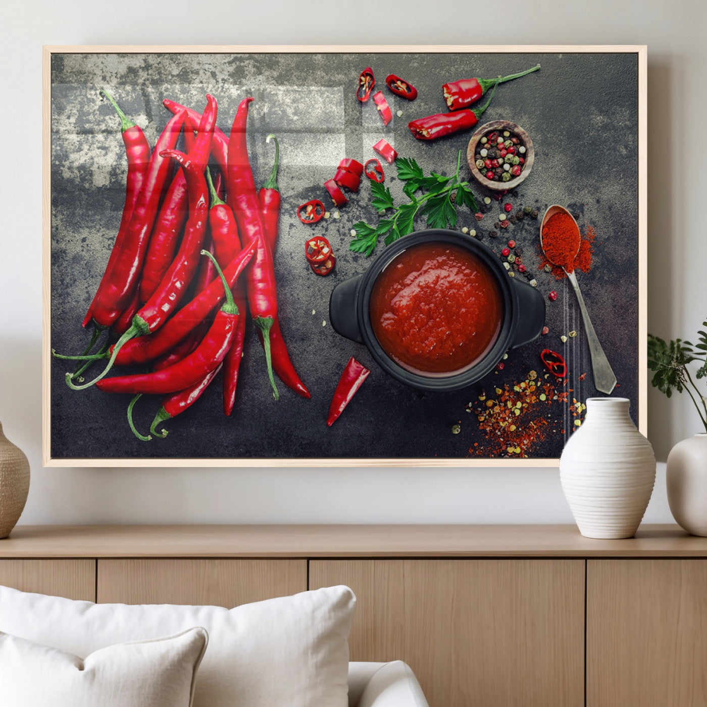 MGV-FP-60X30-3P - Red Chili Peppers Wall Art Kitchen Artwork Canvas Print