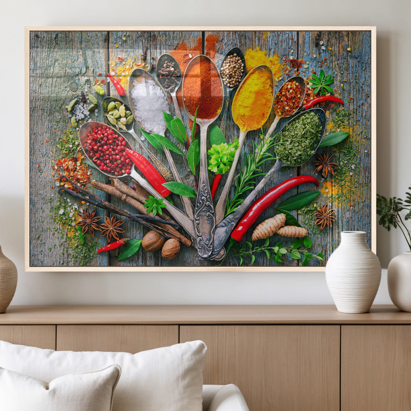 MGV-FP-60X30-3P - Spoonful of Spices Cooking Wall Art Canvas Print - Vibrant Kitchen Decor Triptych – Culinary Art
