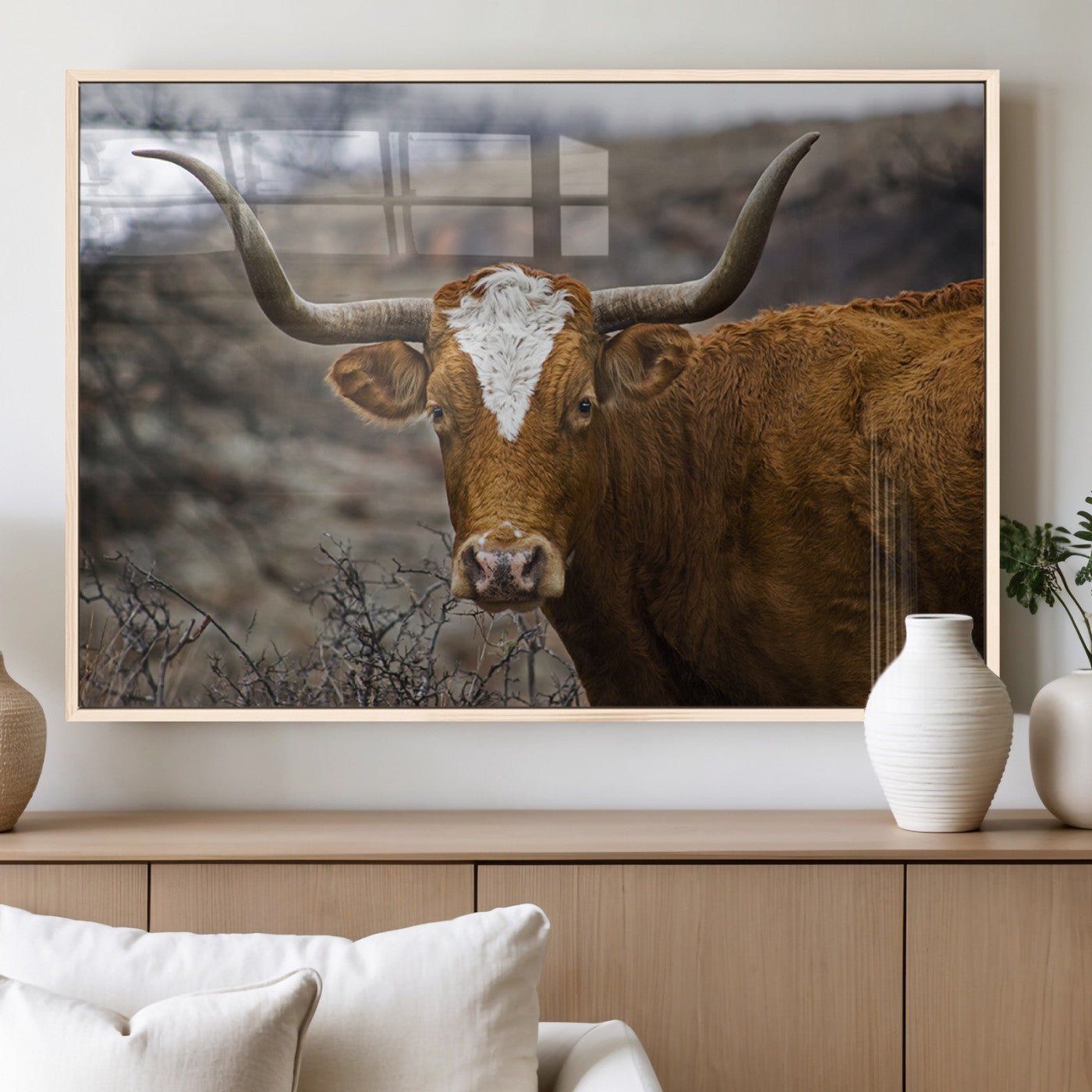 MGV-FP-60X30-3P - Texas Longhorn Canvas Wall Art - Longhorn Steer Canvas Wall Art Print- Rustic Western Animal Print,