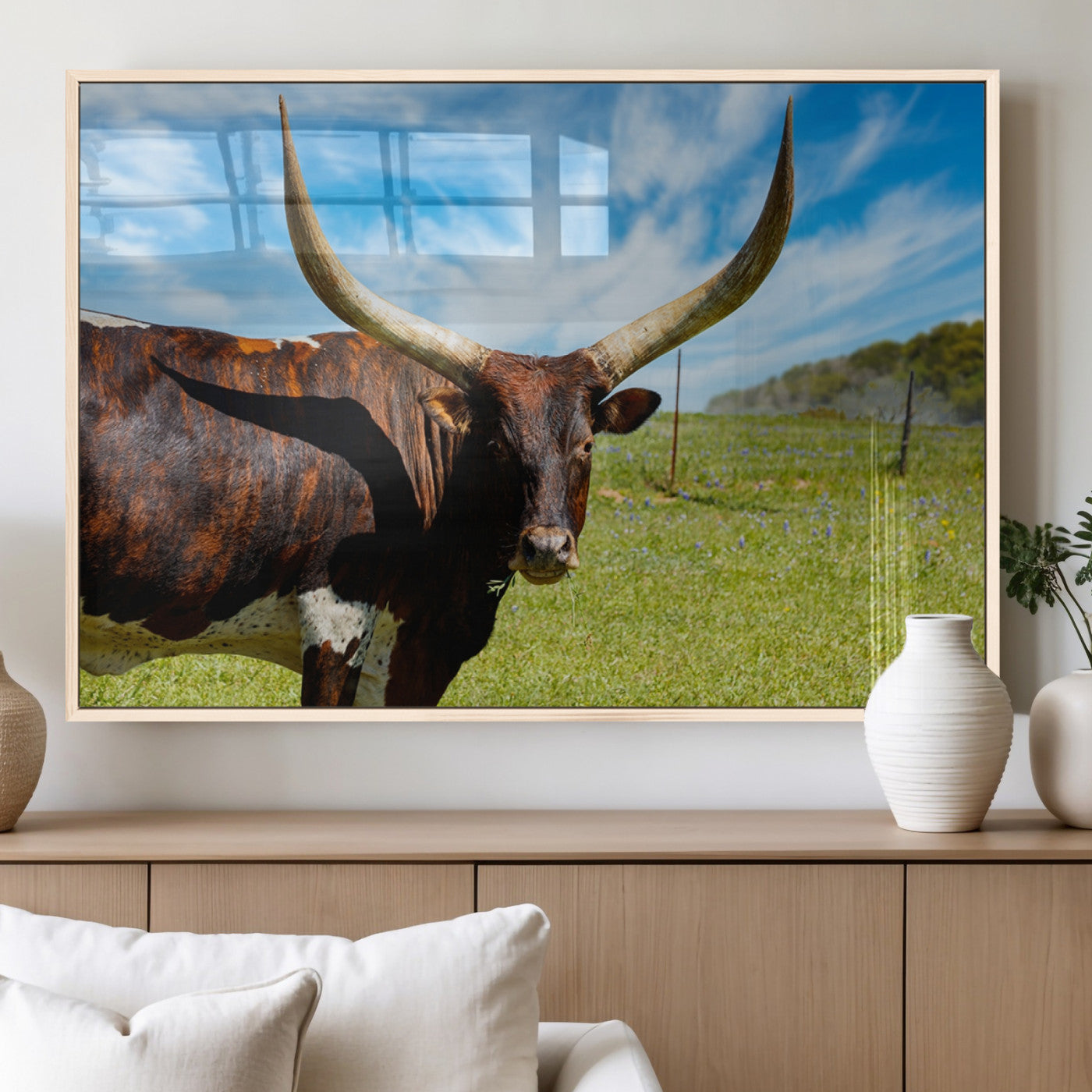 MGV-FP-60X30-3P - Longhorn and Cow Wall Art, Country Cow Wall Decor Canvas Print