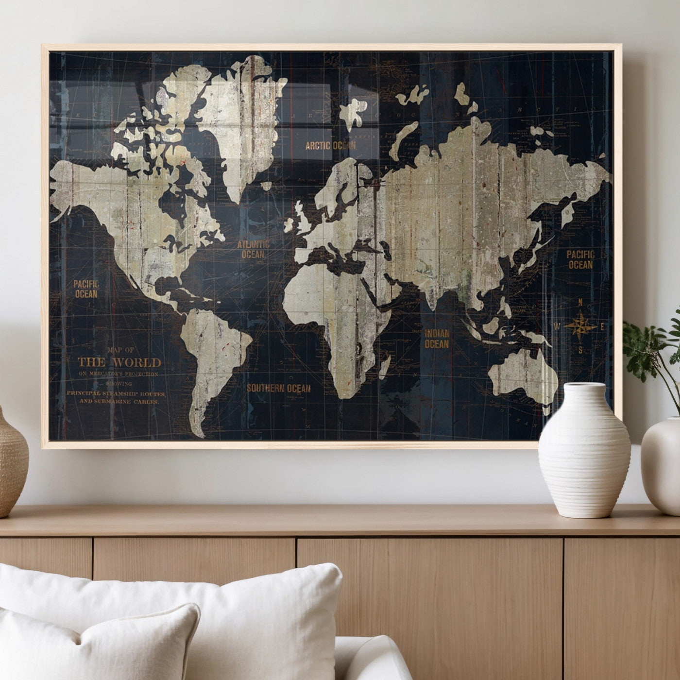MGV-FP-60X30-3P - Push Pin World Map Canvas Print – Framed Wall Art for Couples to Track Their Travels – Anniversary