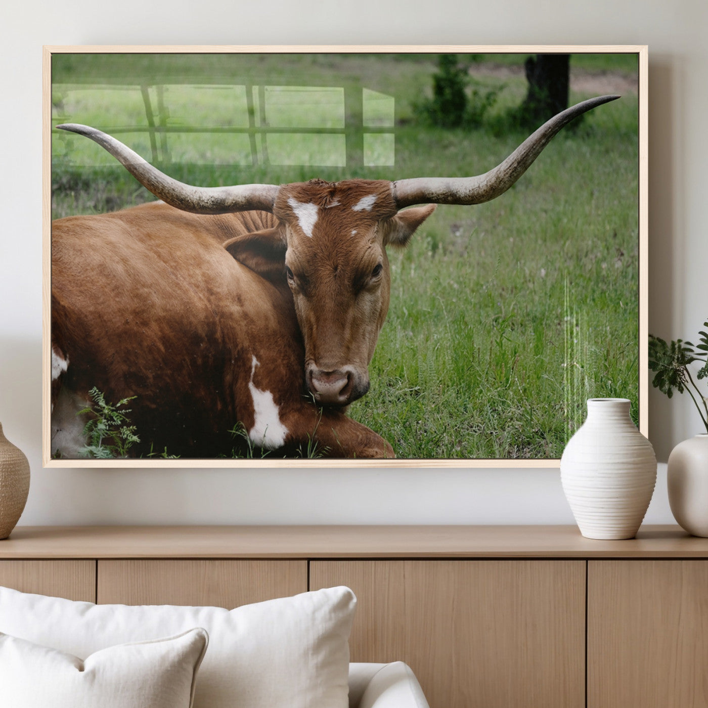 MGV-FP-60X30-3P - Longhorn Steer Canvas Wall Art – Rustic Nature Triptych Decor for Living Room or Office – Ready to