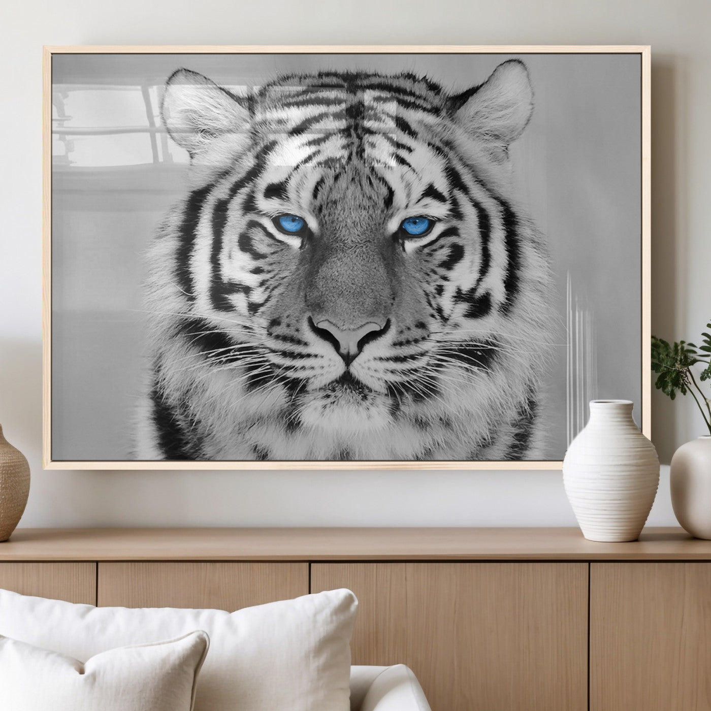 MGV-FP-60X30-3P - Black and White Tiger Wall Art Animal Canvas Print