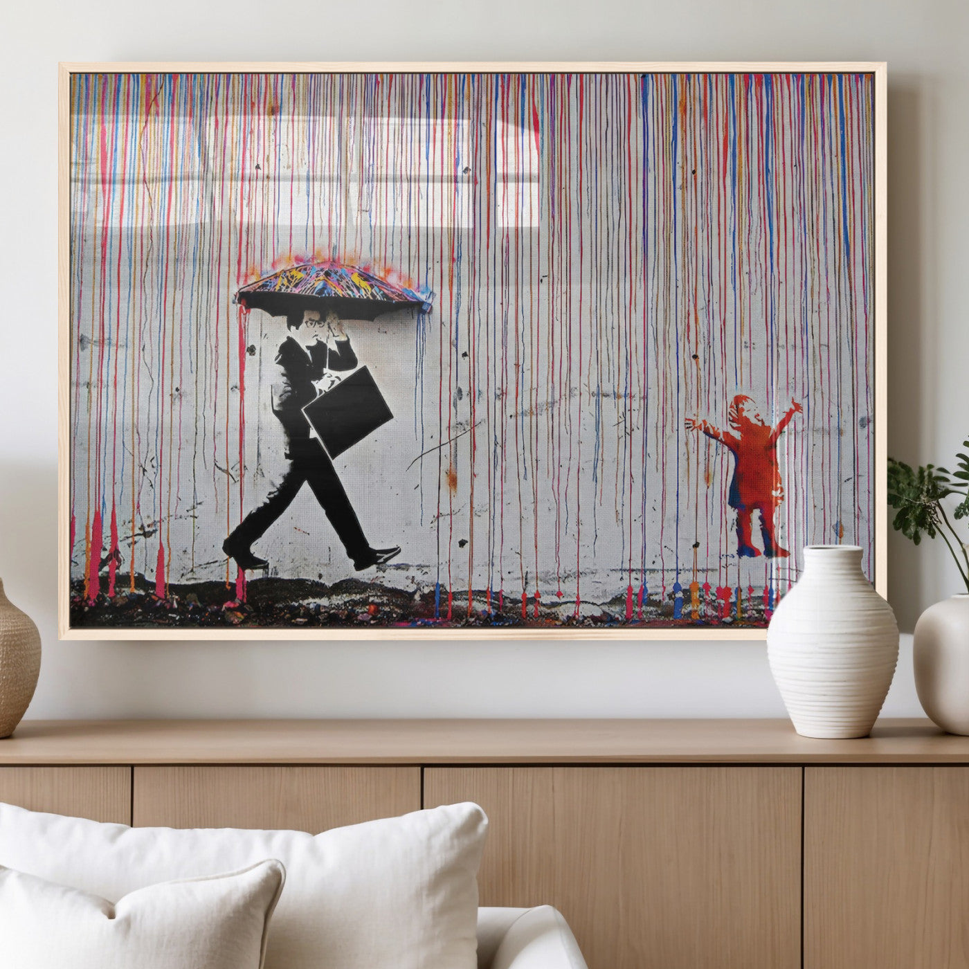 MGV-FP-60X30-3P - Banksy Wall Art Canvas Print, Framed Graffiti Art Picture Print, Banksy Urban Graffiti Perfect Modern Decor Artwork