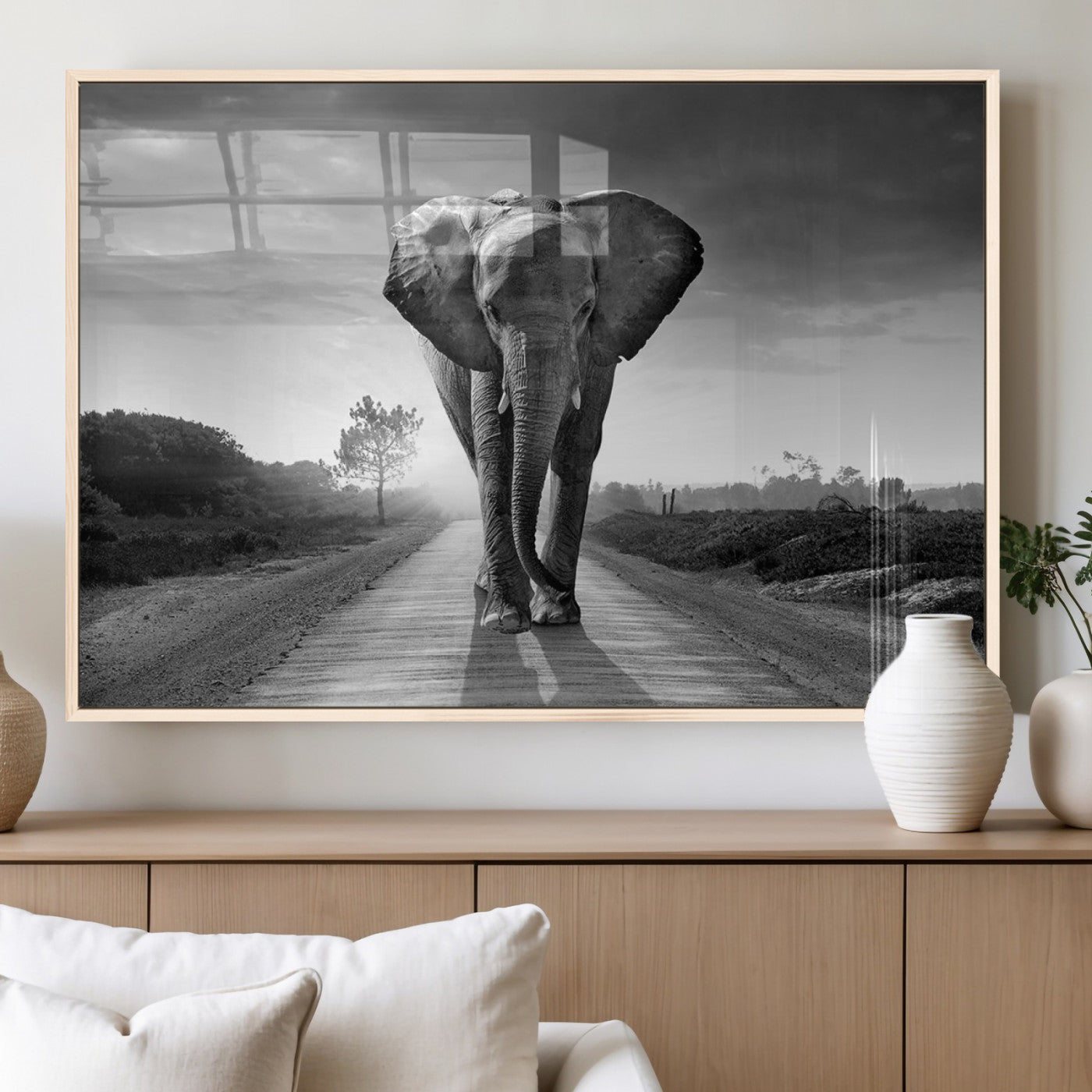 MGV-FP-60X30-3P - Black and White Elephant Wall Art Canvas Print