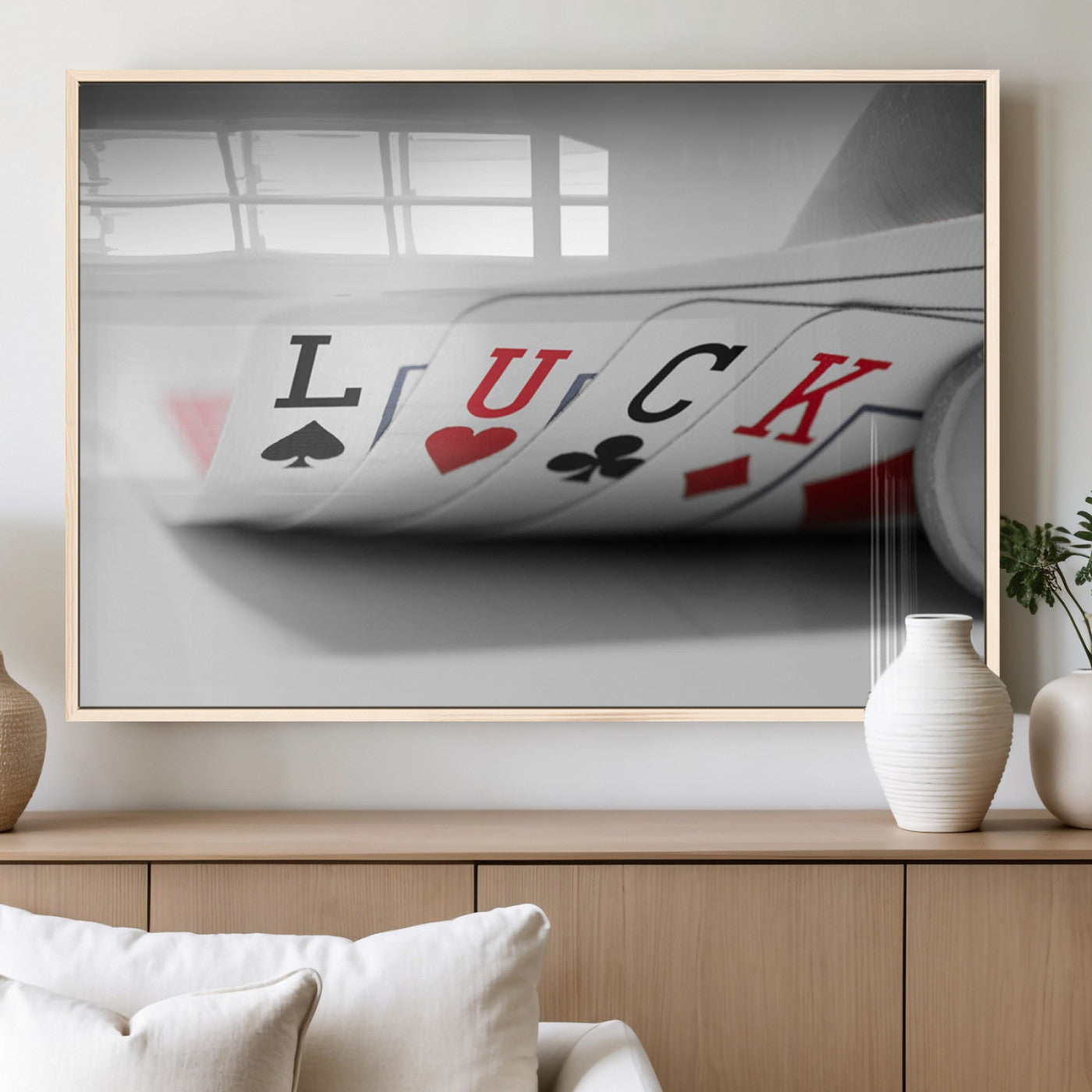 MGV-FP-60X30-3P - Framed Luck Poker Cards Canvas – Modern Triptych Wall Art, Ready to Hang for Game Rooms