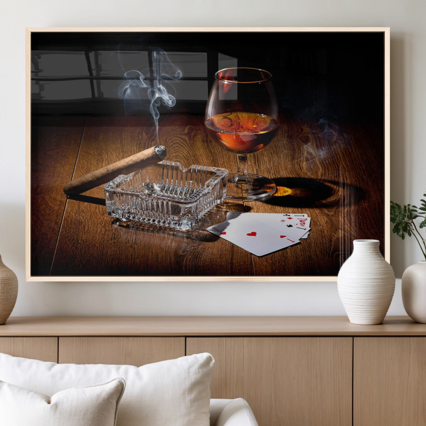 MGV-FP-60X30-3P - Whiskey Cigar Wall Art Canvas Print Kitchen Wall