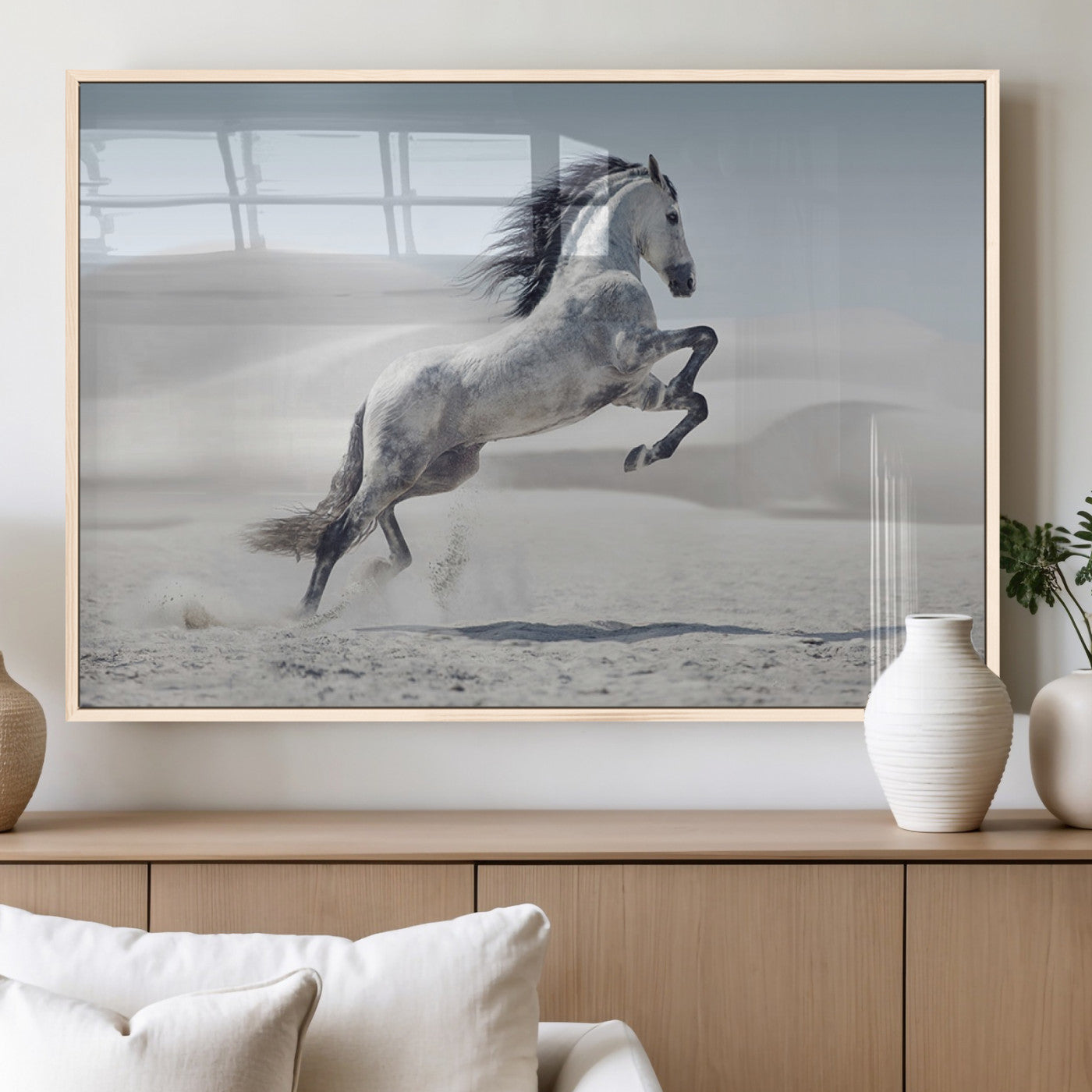 MGV-FP-36X24-3P - Prancing Horse on Dessert Large Wall Art Animal Canvas Print
