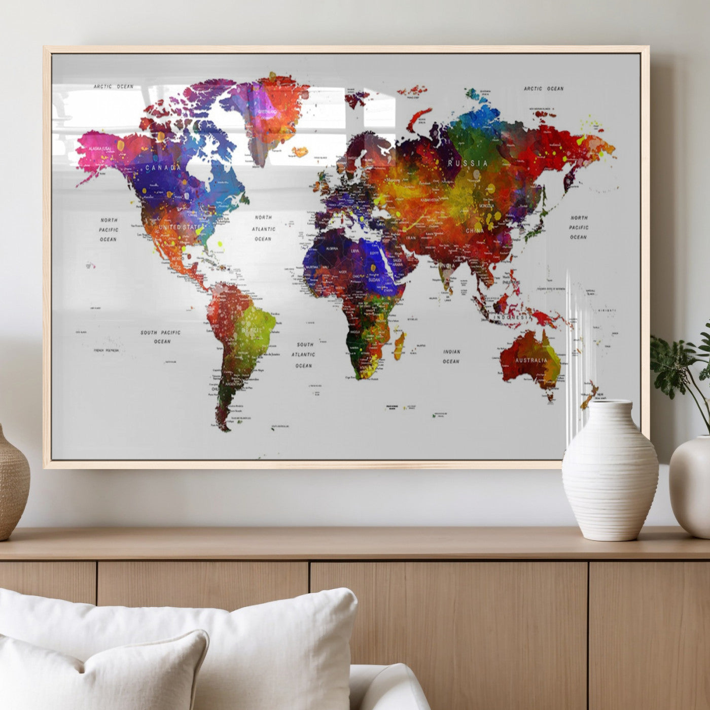 MGV-FP-36X24-3P - Push Pin World Map Canvas Print – Framed Wall Art for Couples to Track Their Travels – Anniversary