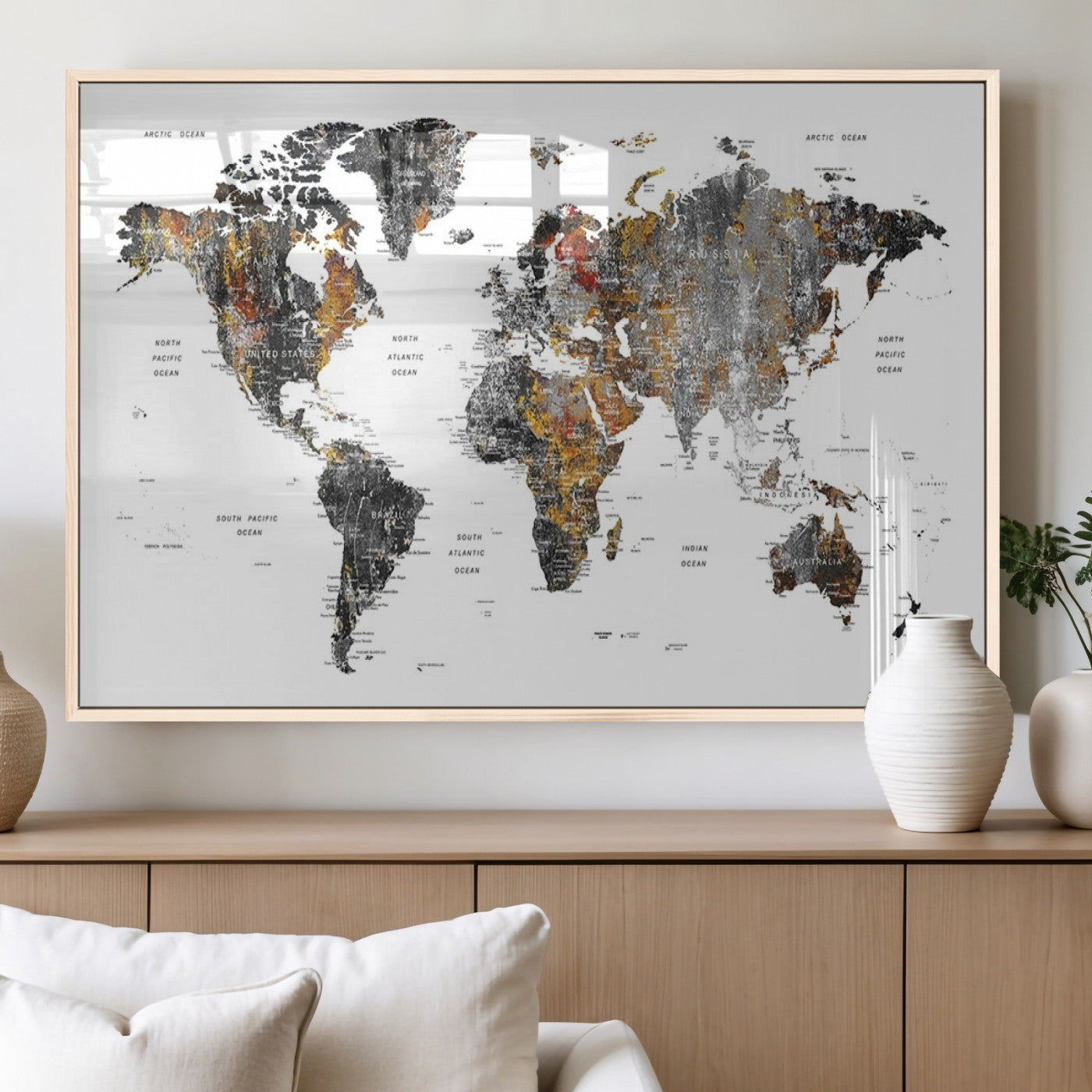 MGV-FP-60X30-3P - World Map Wall Art Canvas Print for Home and Office Decor