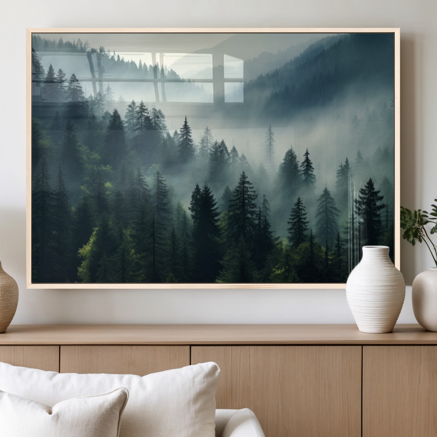 MGV-FP-36X24-3P - Captivating Misty Forest Wall Art Premium Canvas Print a Foggy and Serene Atmosphere Art