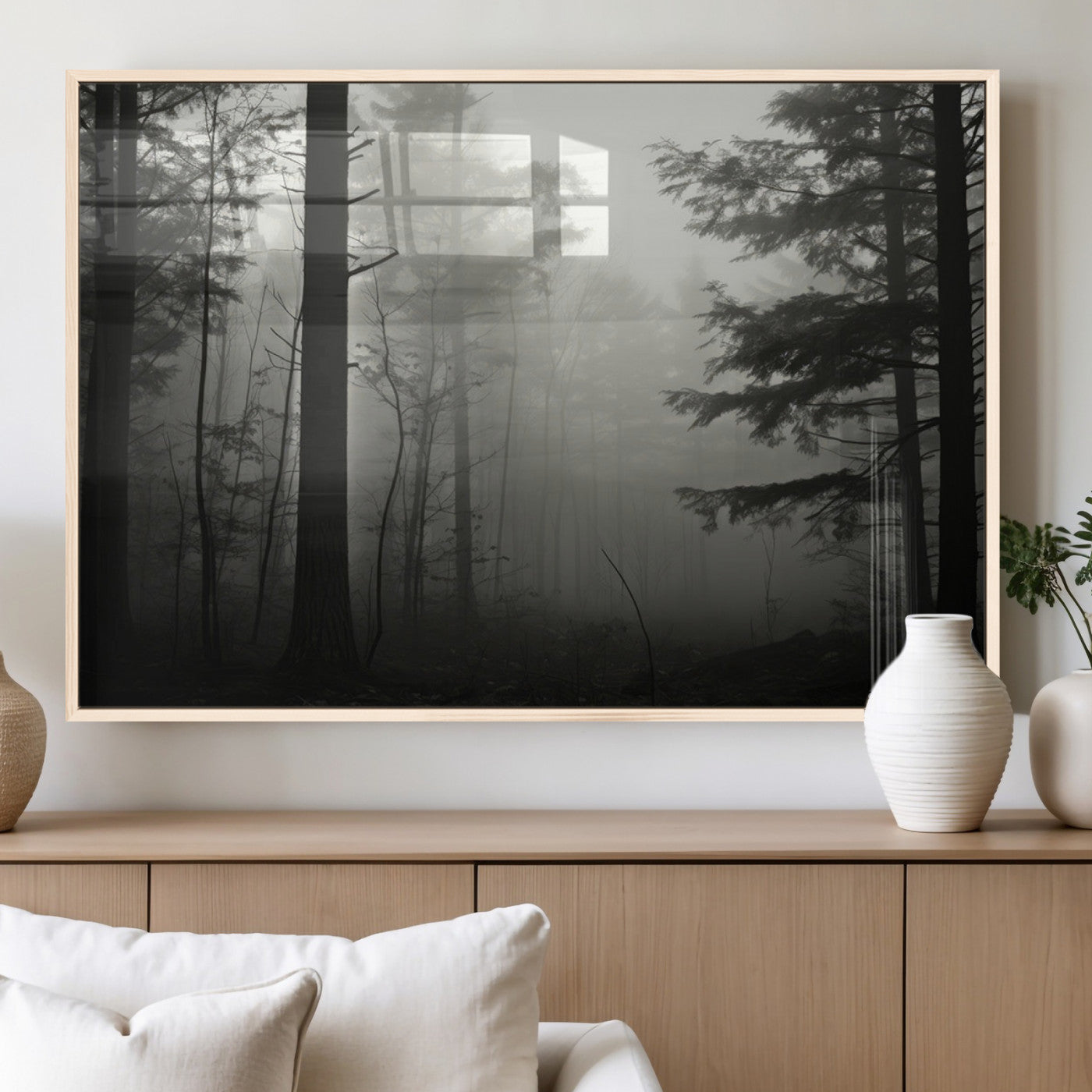MGV-FP-60X30-3P - Misty Forest Wall Art Premium Canvas Print a Foggy and Serene Atmosphere - Nature Wall Art
