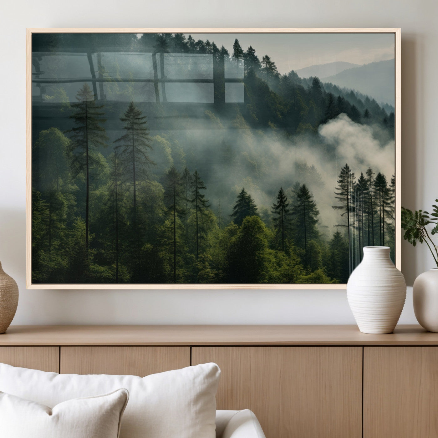 MGV-FP-60X30-3P - Misty Forest Wall Art Premium Canvas Print a Foggy and Serene Atmosphere