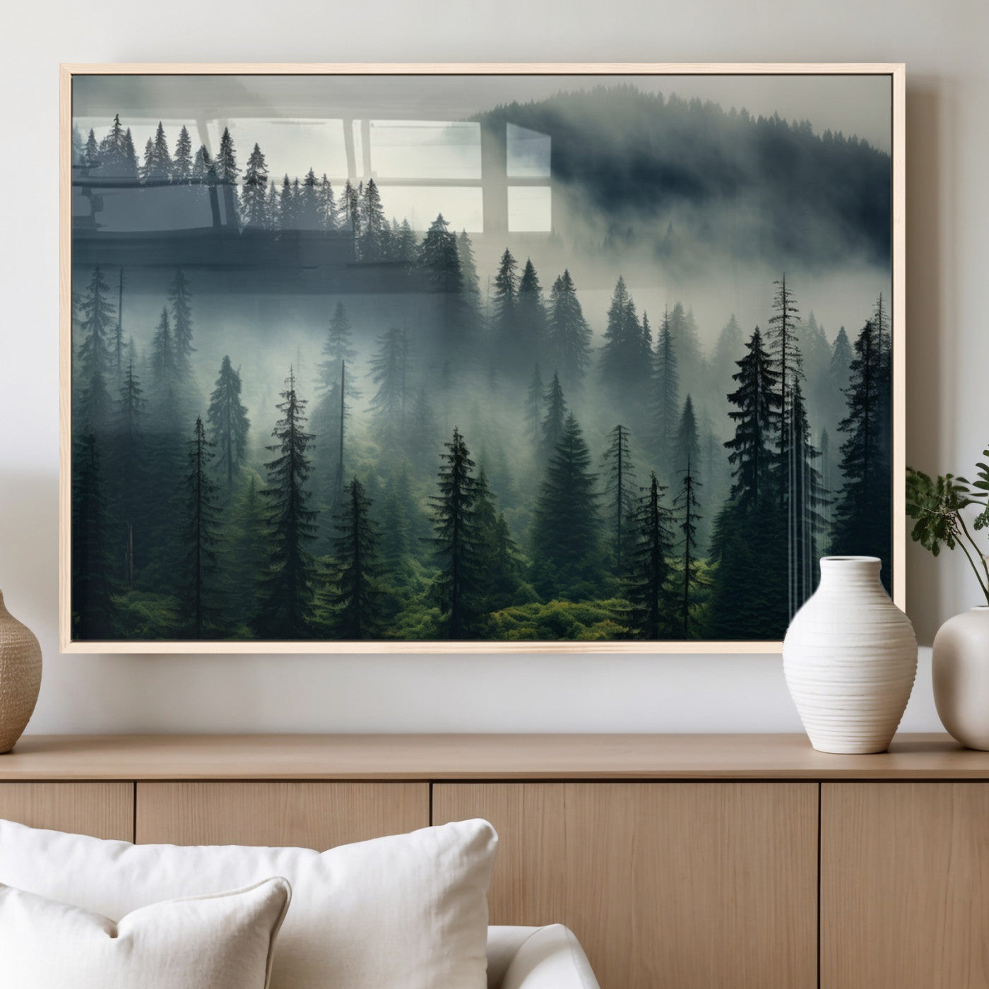 MGV-FP-60X30-3P - Captivating Misty Forest Wall Art Premium Canvas Print a Foggy and Serene Atmosphere